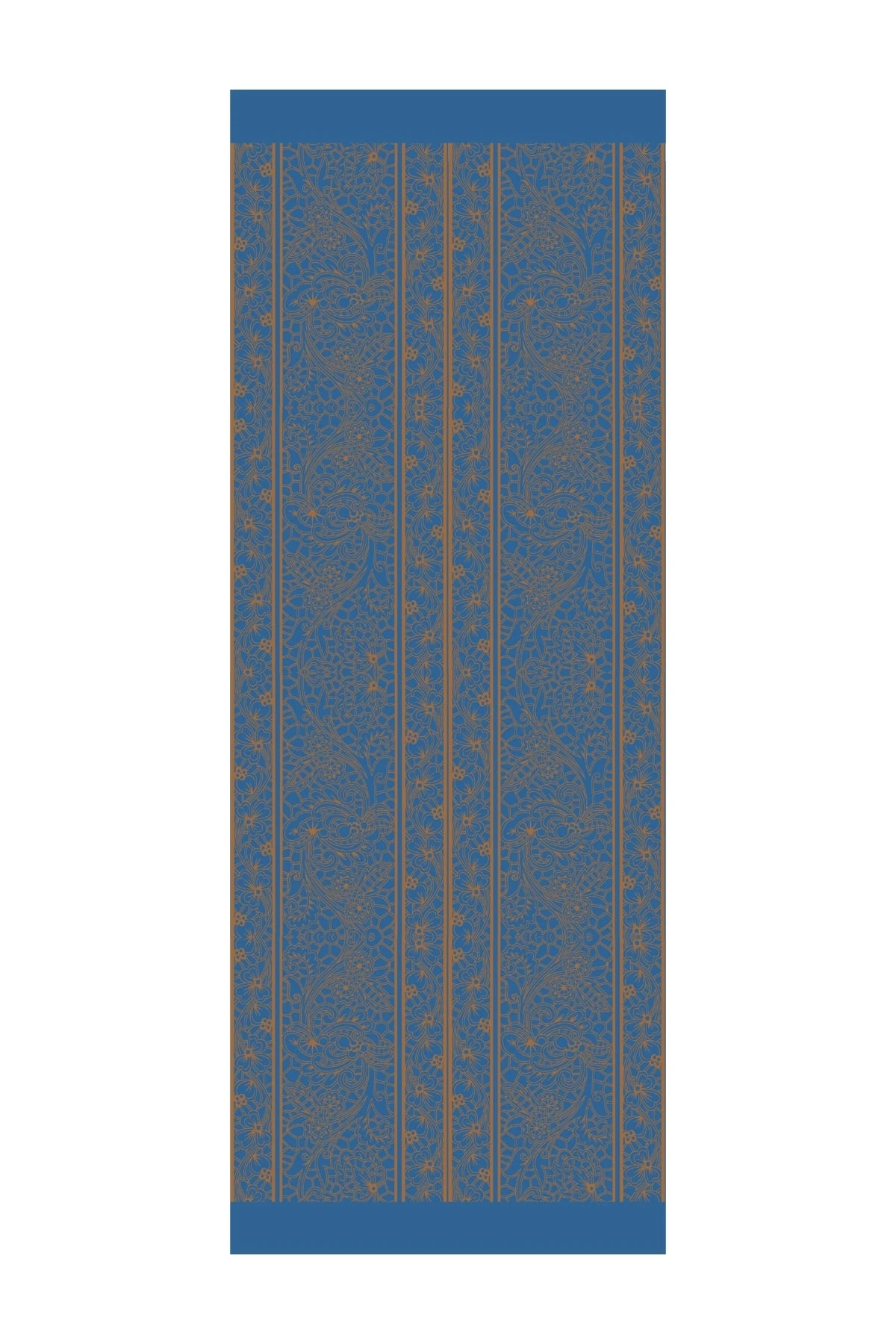 Toptan Lavin Desen Çift Taraflı Şal - Petrol Mavisi-Turuncu