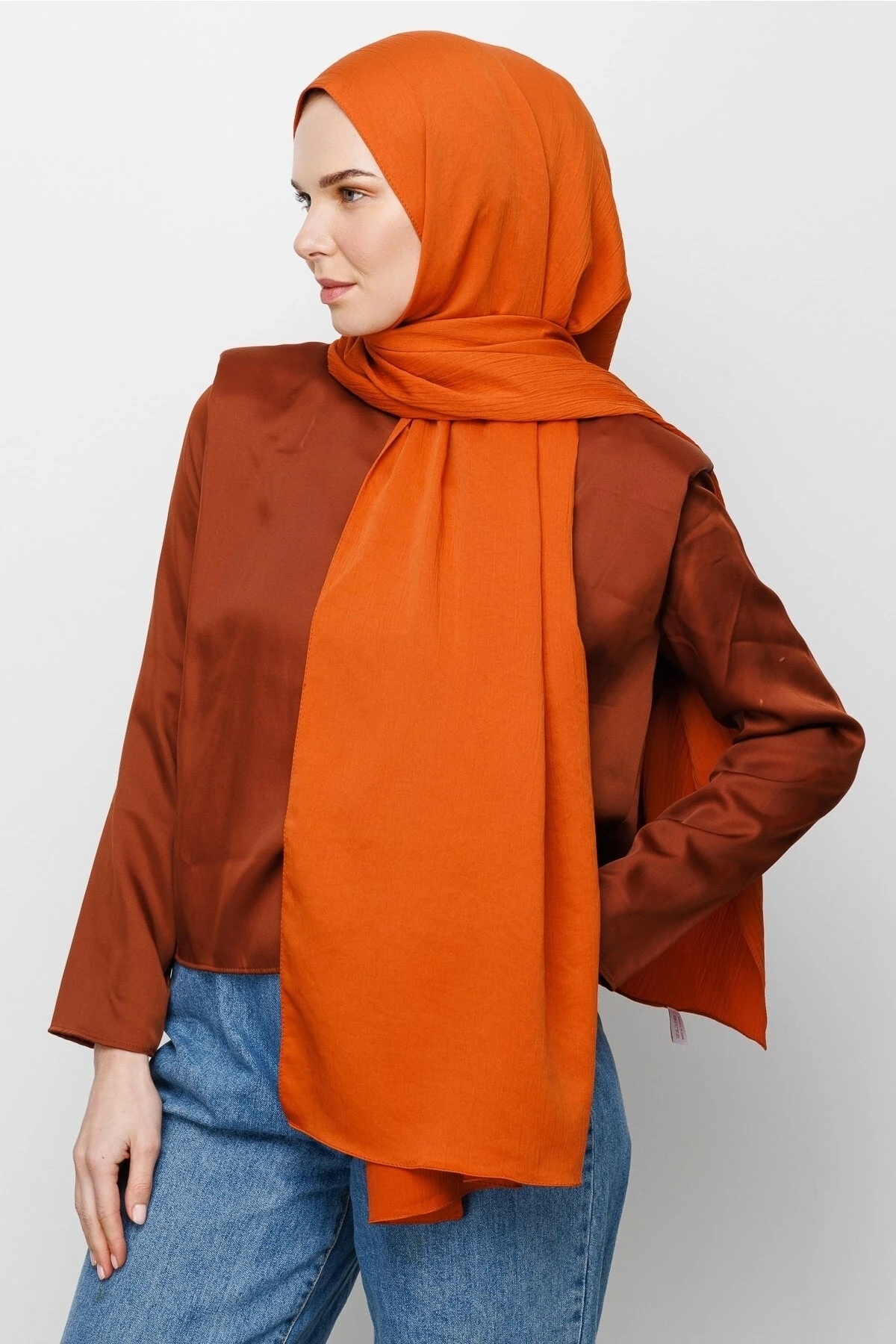 Toptan Krinkıl Medine İpeği Şal - Kiremit