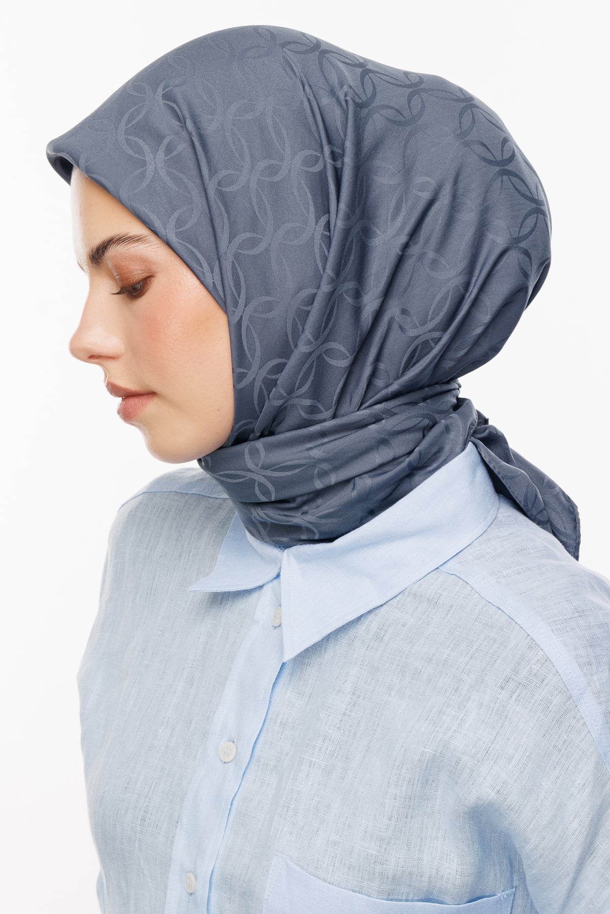 Toptan London Desen İpeksi Jakar Eşarp - Füme