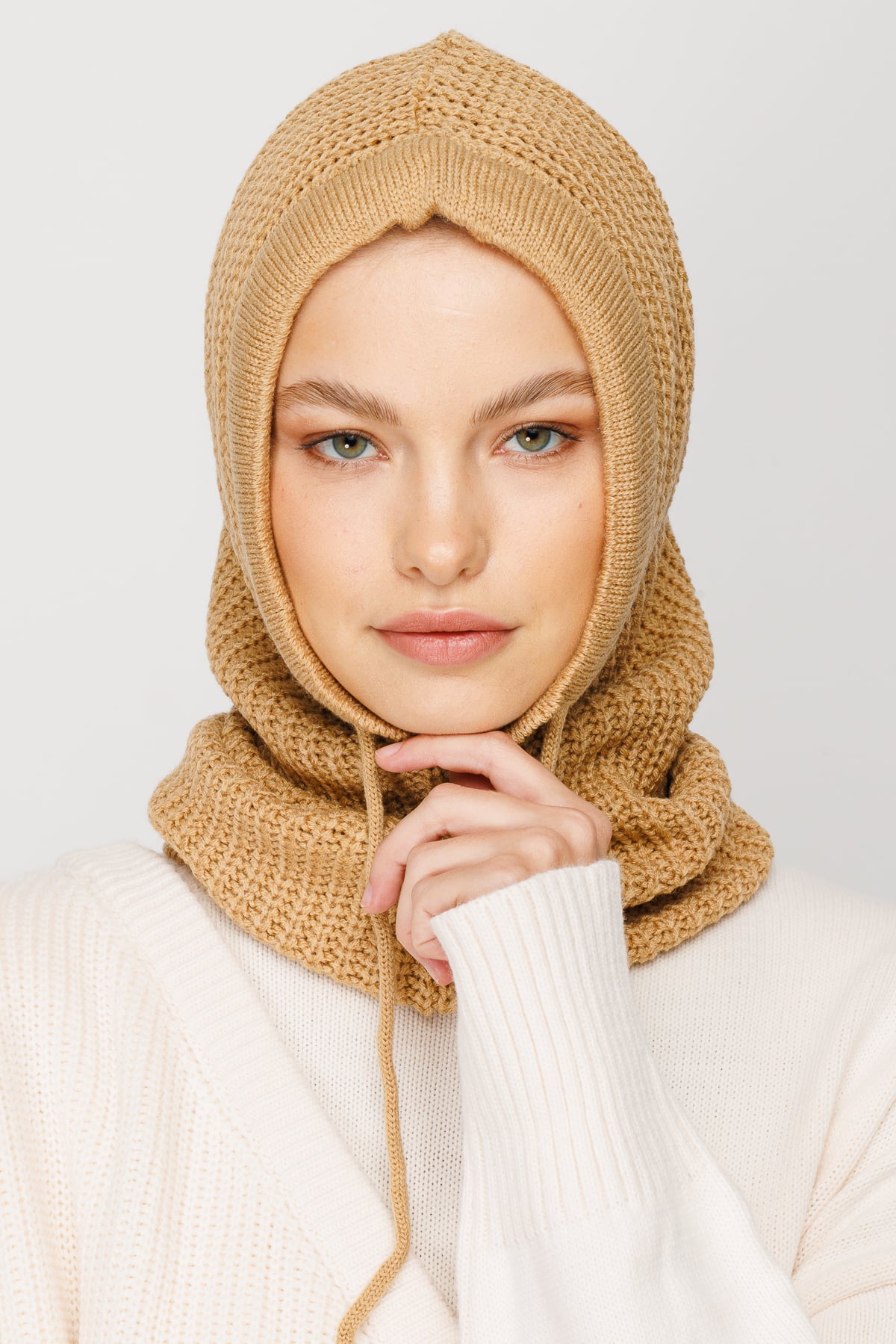 Toptan Balaclava Triko Başlık - Kahverengi