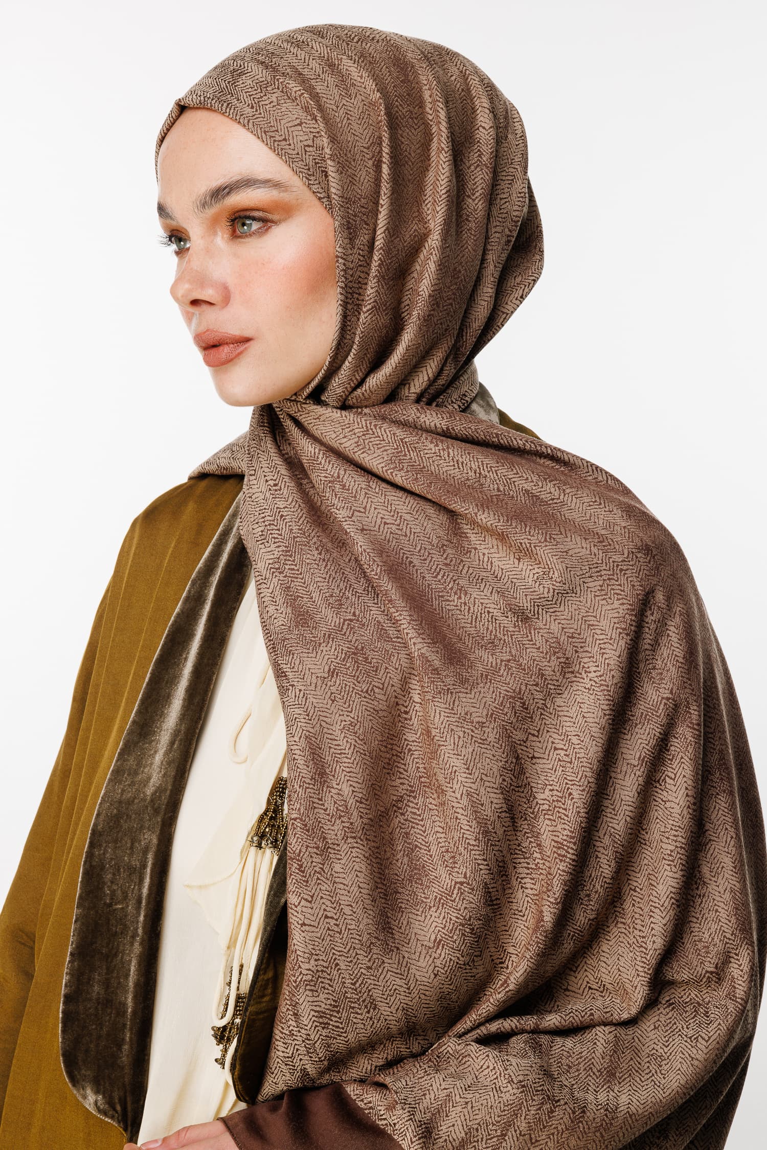 Toptan Sahra Desen Çift Taraflı Şal - Acı Kahve-Bej