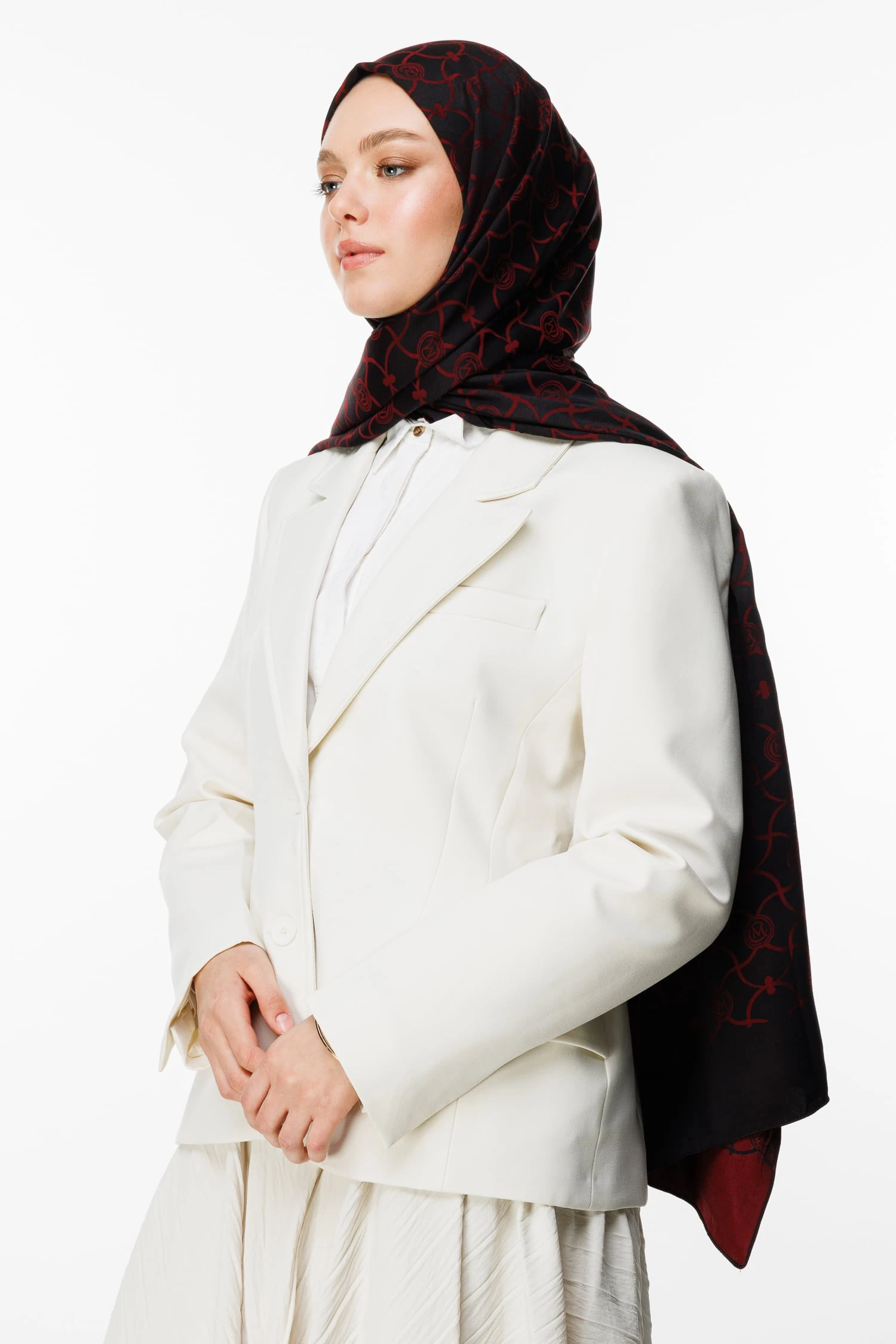 Toptan Marrakech Desen Çift Taraflı Şal - Siyah-Bordo