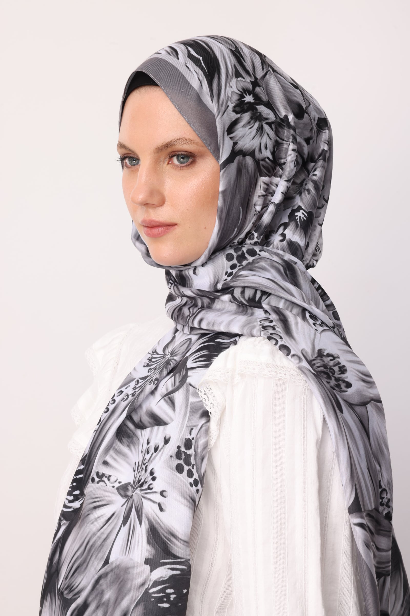 Toptan Larin Desen Pamuk Şal - Gri