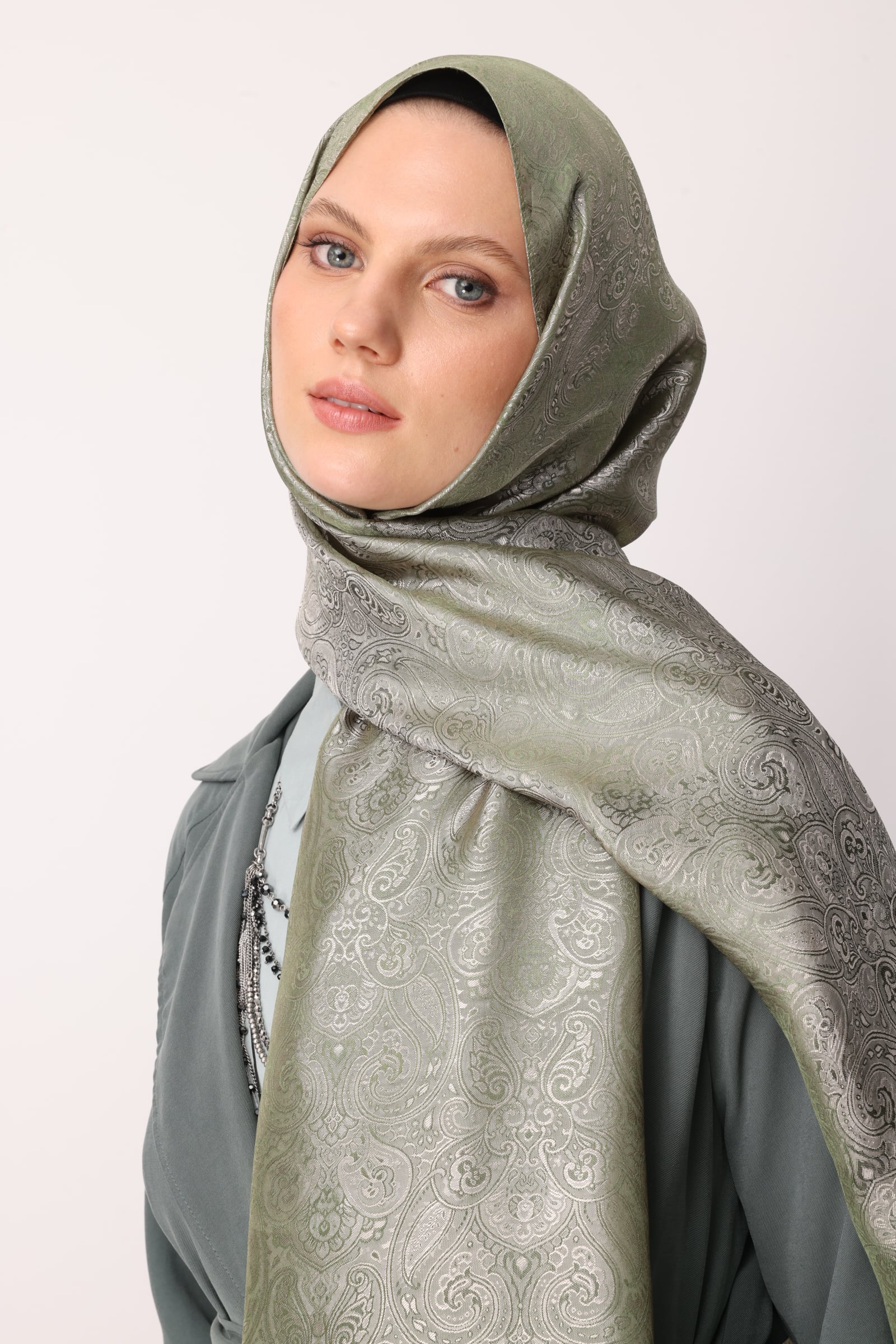 Moren Pattern Shine Line Shawl - Khaki-Salmon