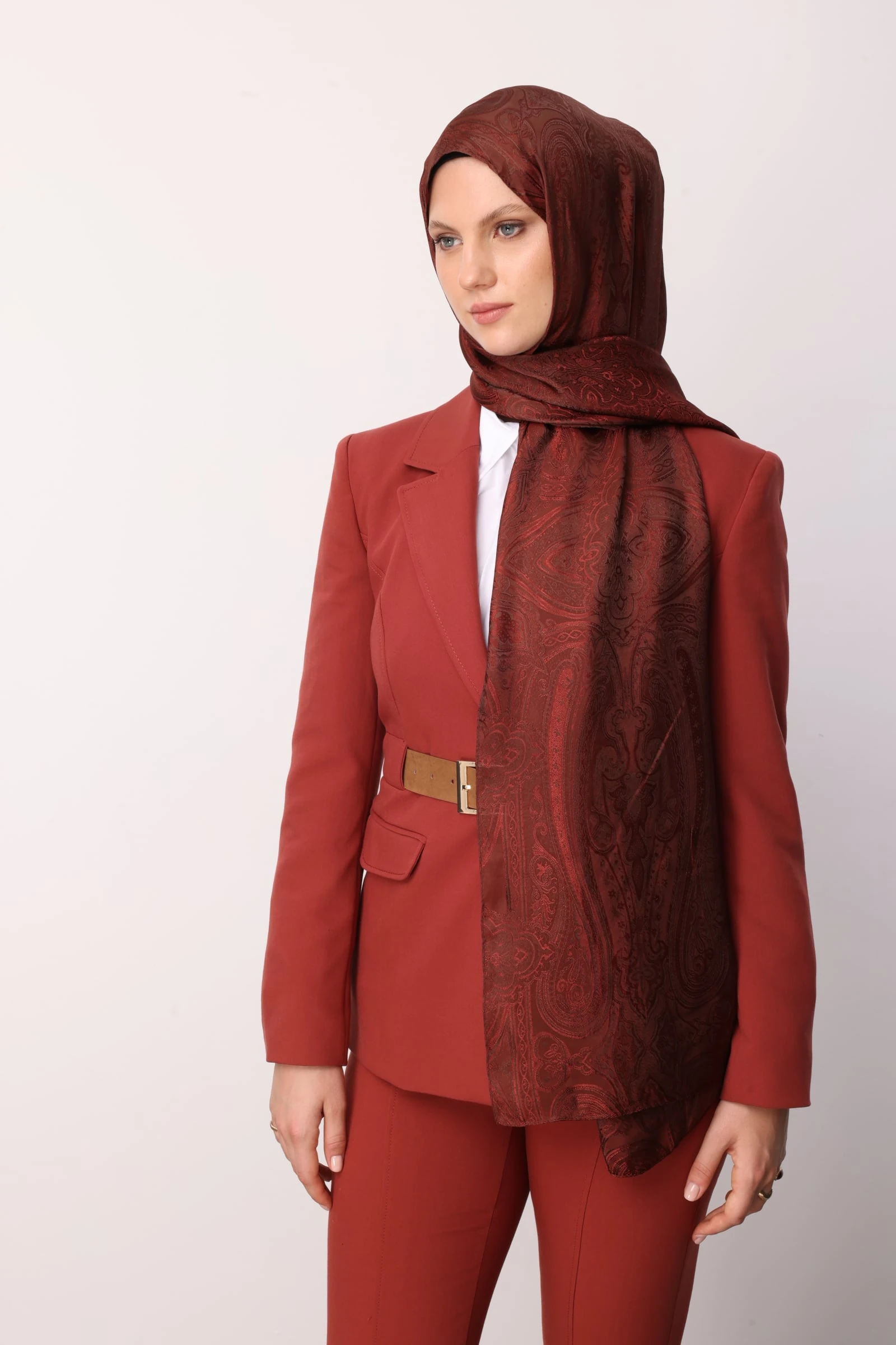 Toptan Liva Desen Shine Line Şal - Acı Kahve-Kahve