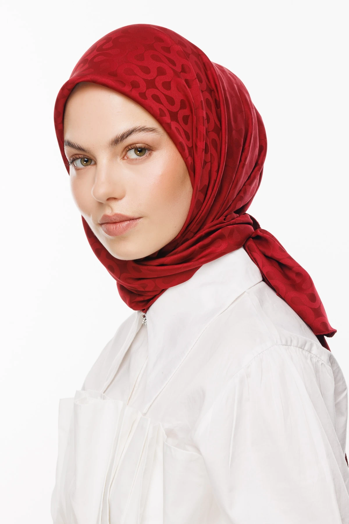 Toptan Moon Desen İpeksi Jakar Eşarp - Bordo