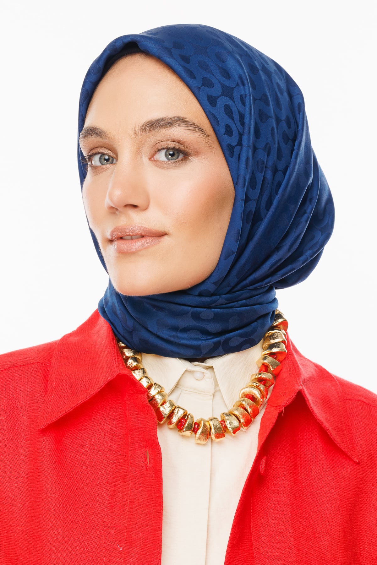 Moon Pattern Silky Jacquard Scarf - Navy Blue