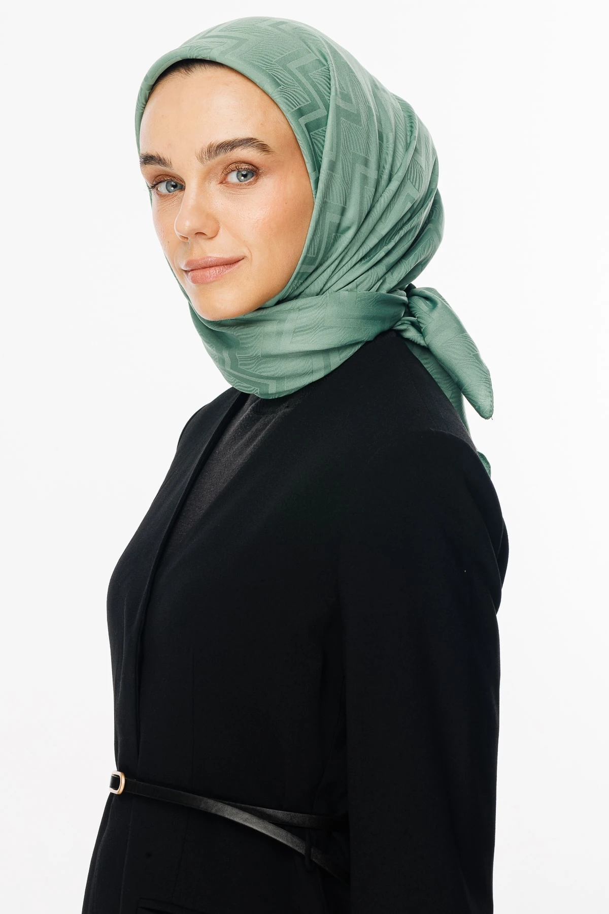 Viora Pattern Silky Jacquard Scarf - Mold Green