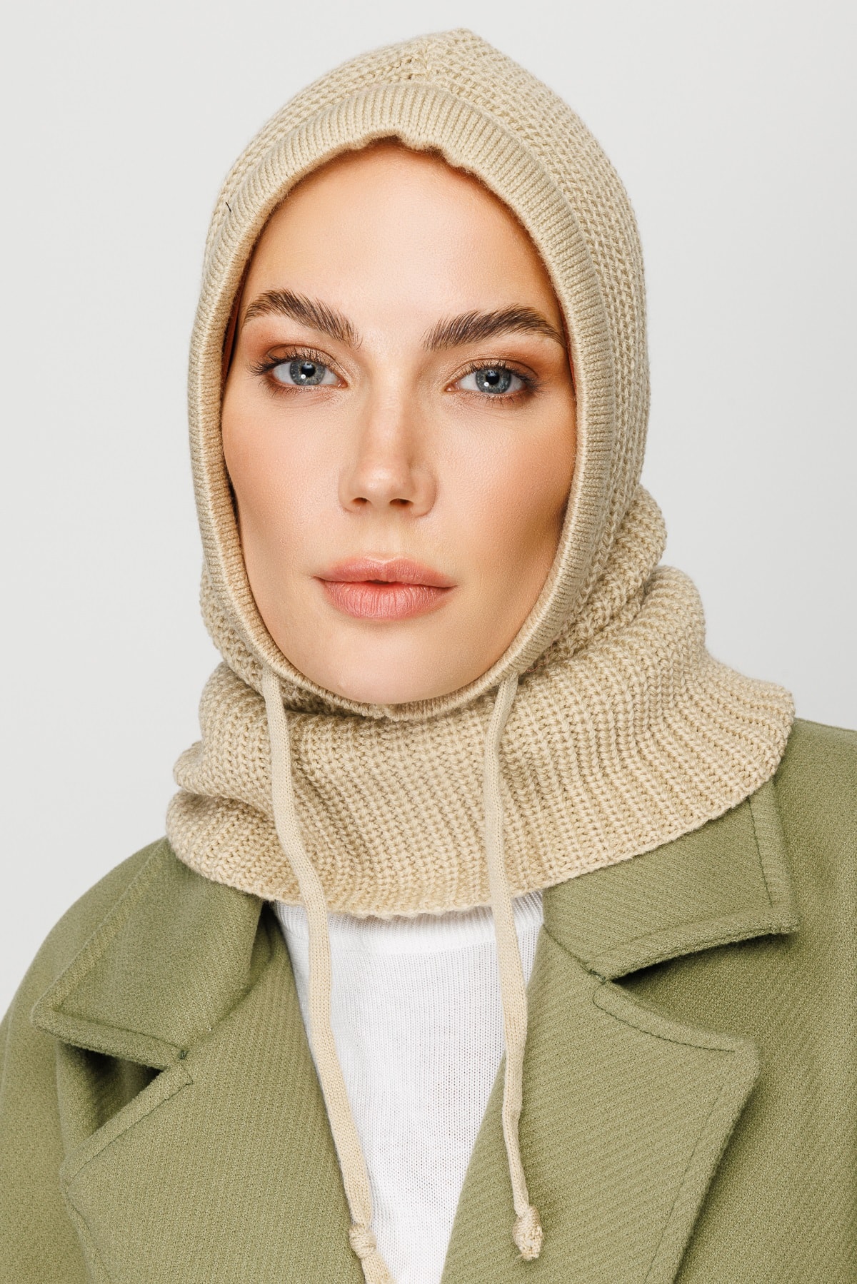 Toptan Balaclava Triko Başlık - Bej