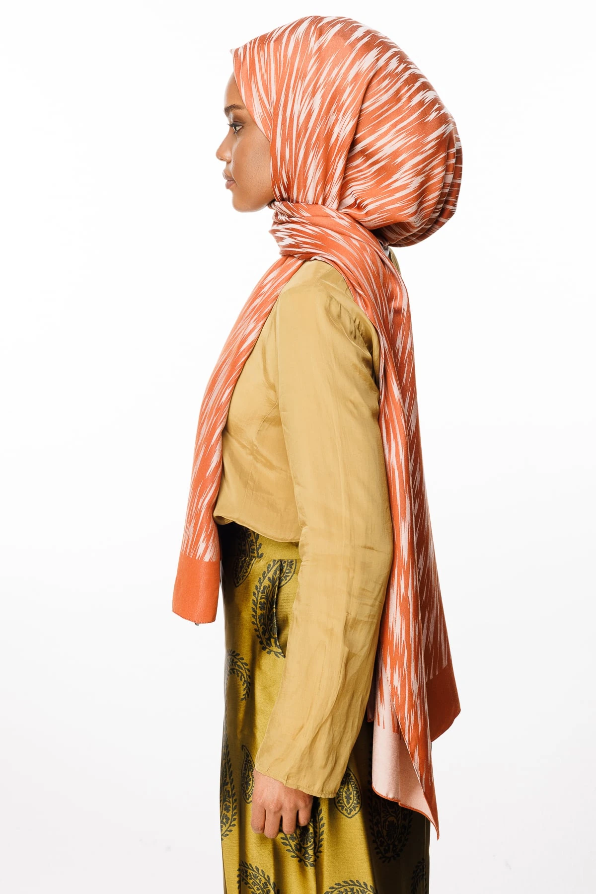 Toptan Selis Desen Çift Taraflı Şal - Tarçın-Bej