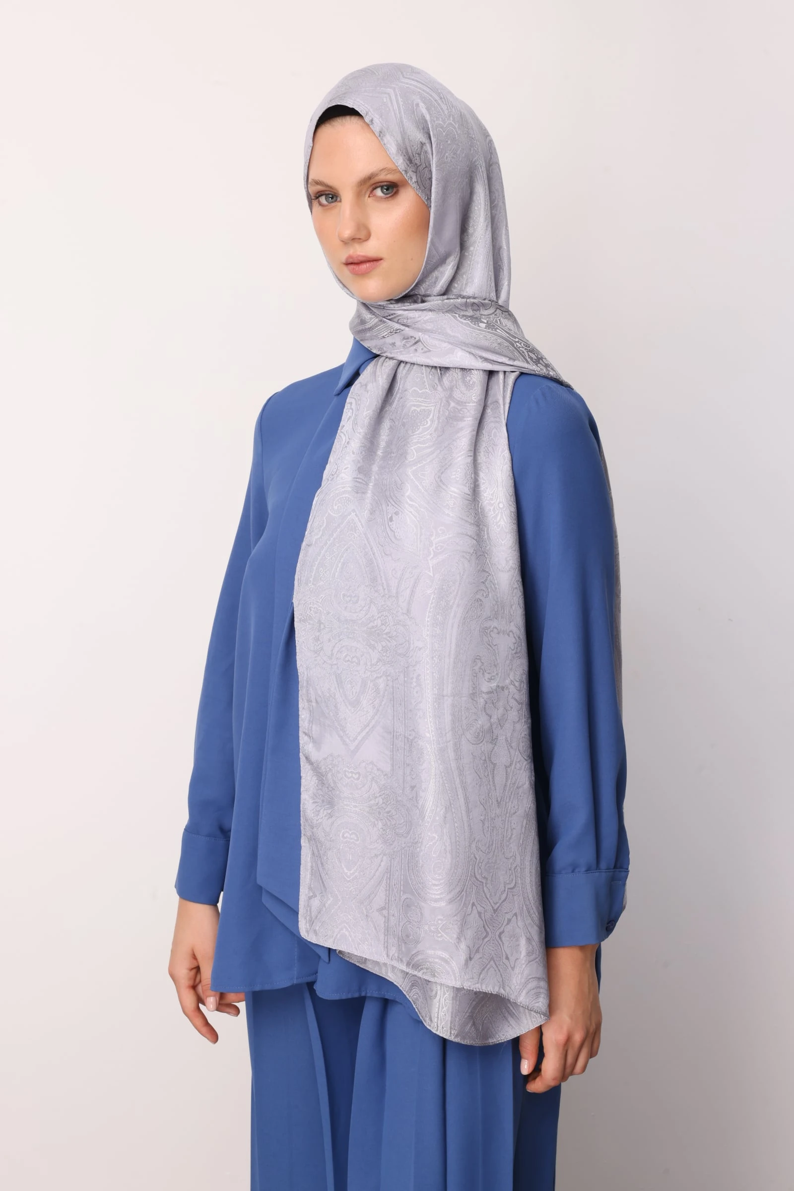 Toptan Liva Desen Shine Line Şal - Gri-Gri