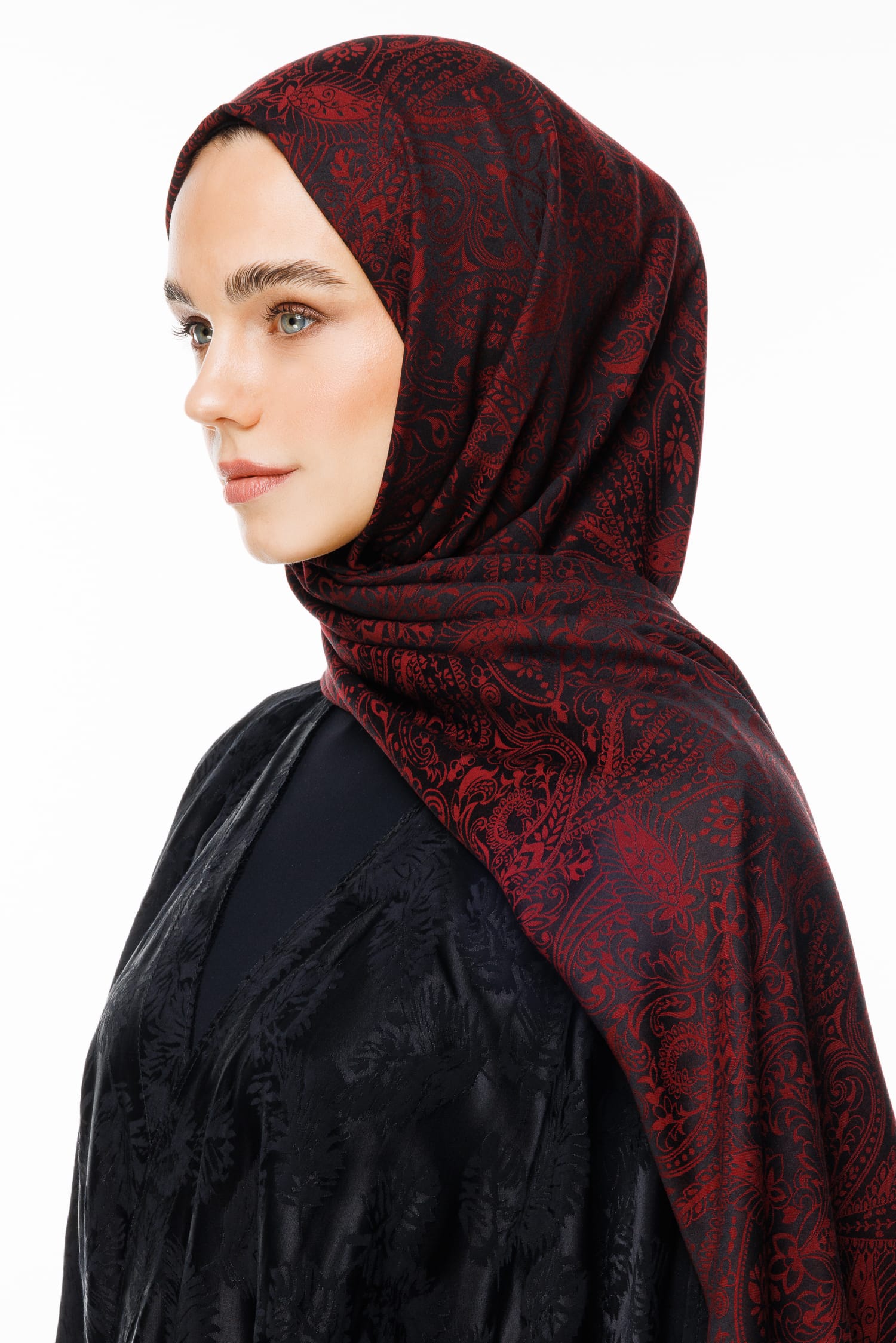 Toptan Velora Desen Çift Taraflı Şal - Siyah-Bordo