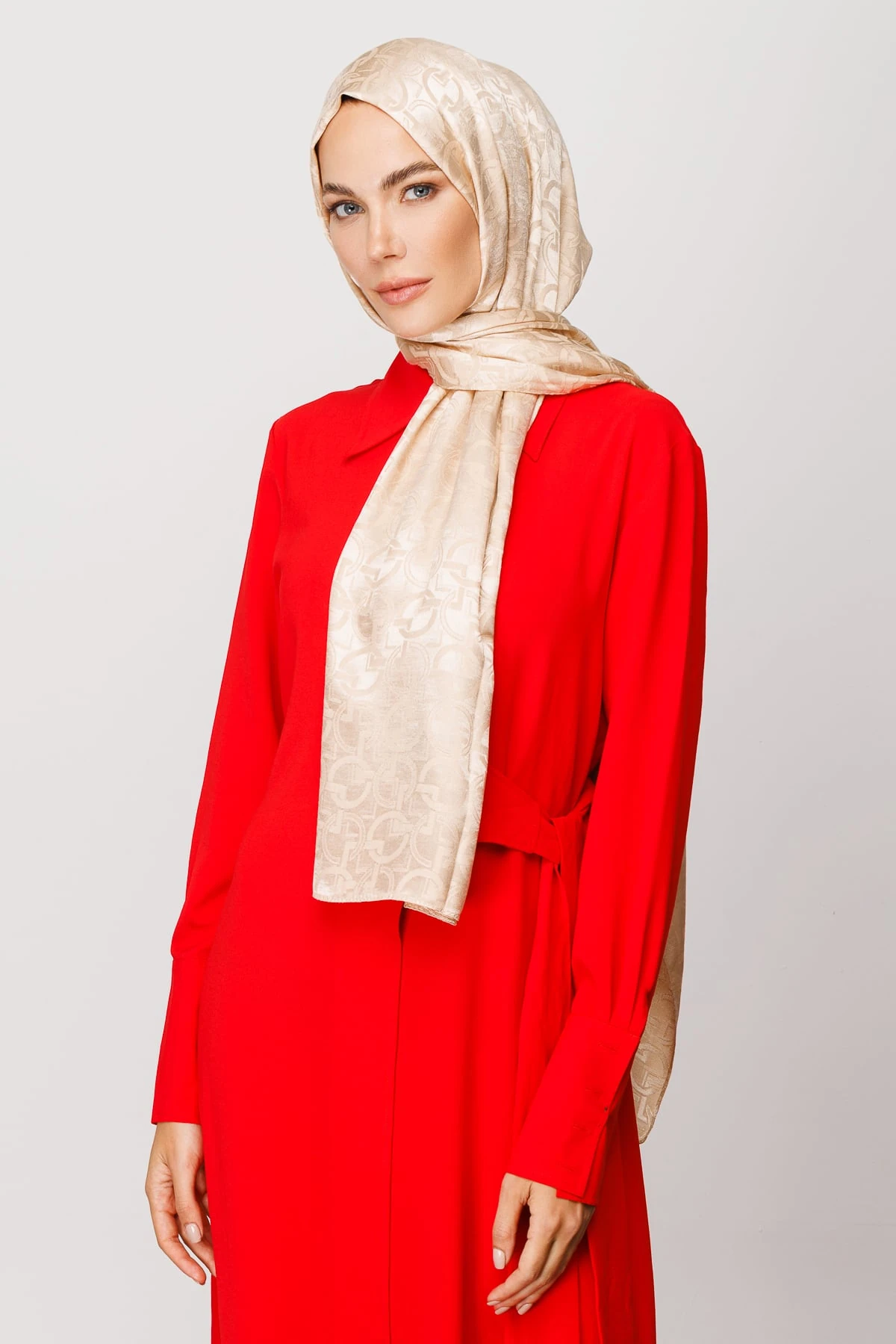 Toptan Longar Desen Parlak Jakar Şal - Kum Beji