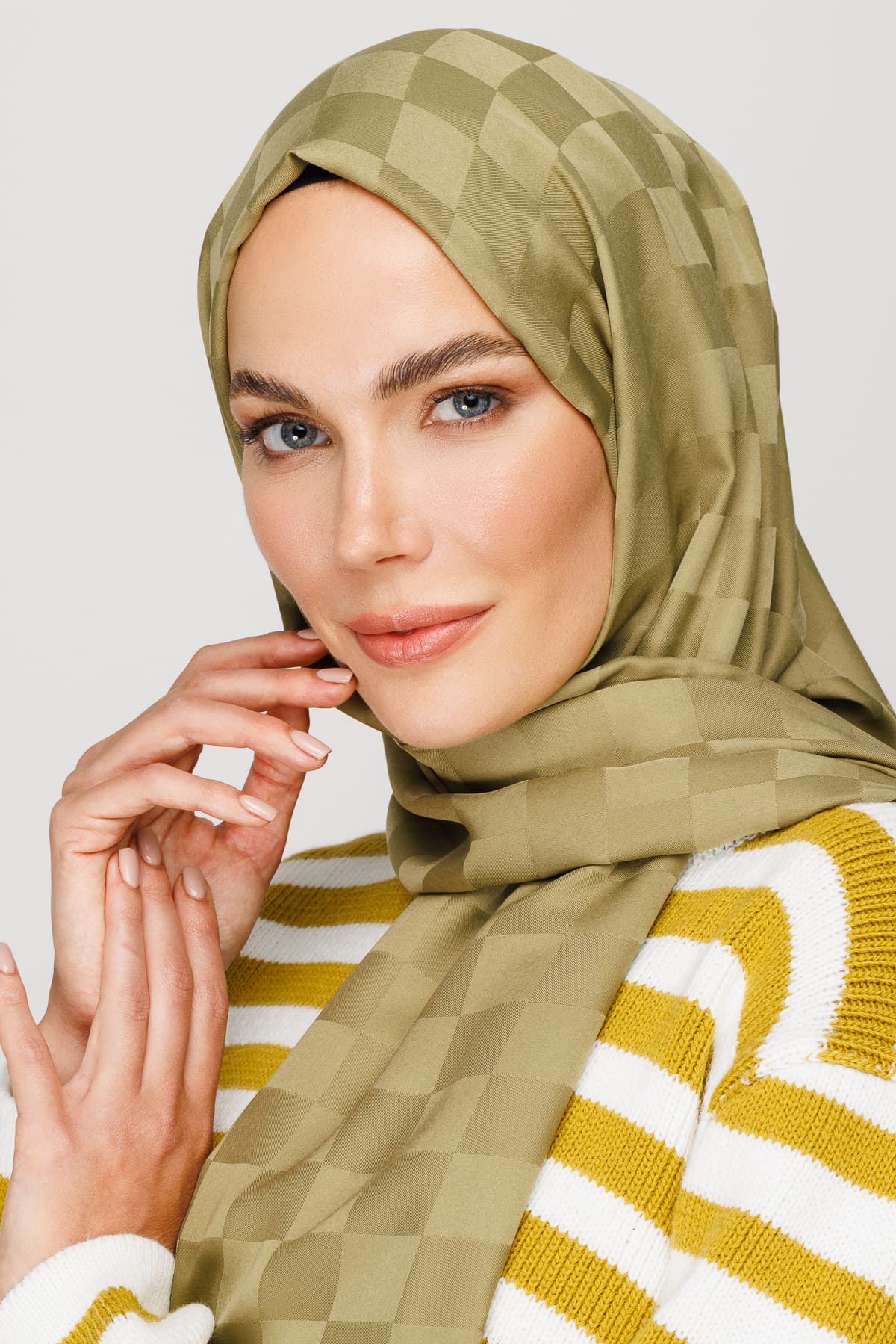 Toptan Dama Desen İpeksi Jakar Şal - Soft Yeşil