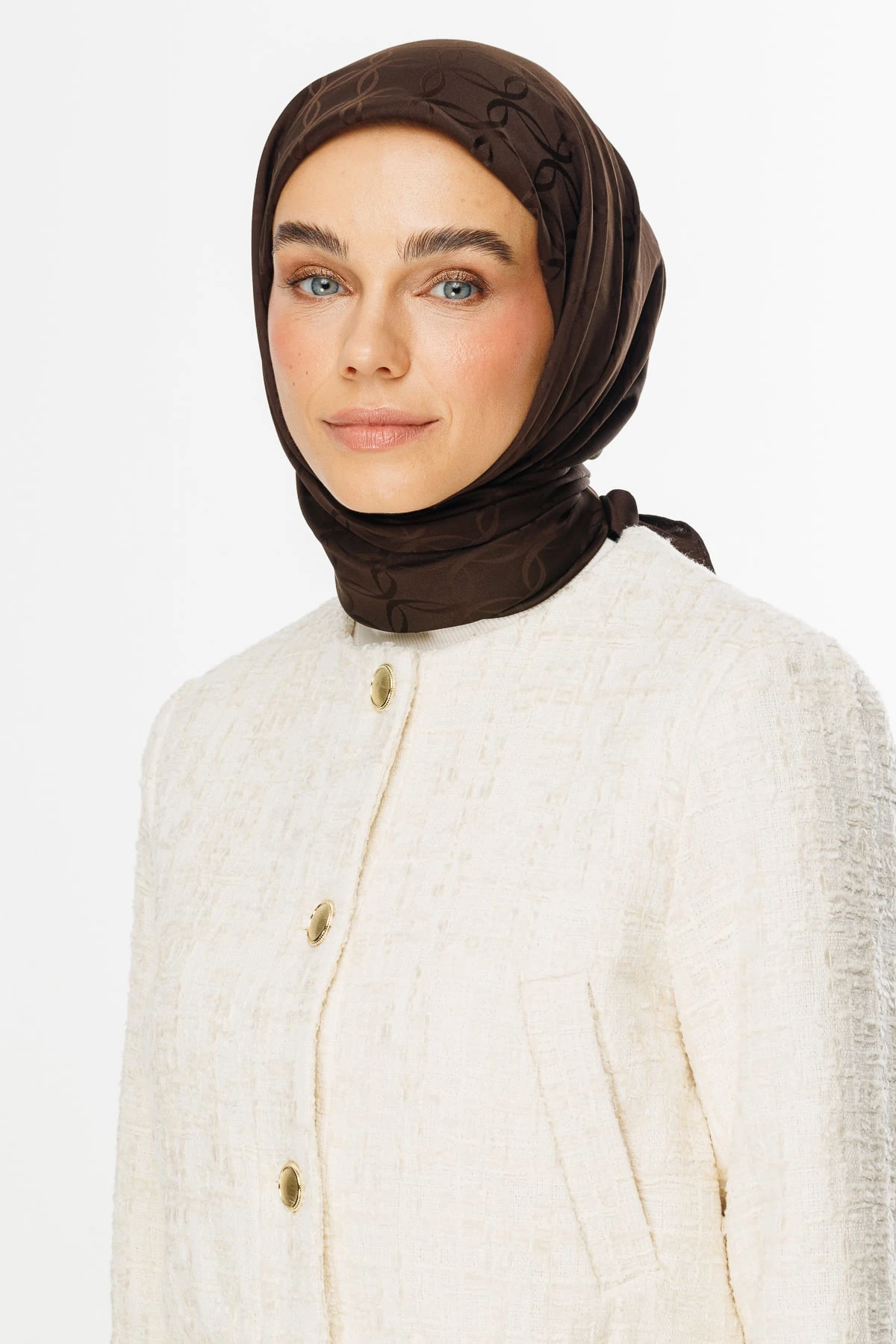 Toptan London Desen İpeksi Jakar Eşarp - Acı Kahve