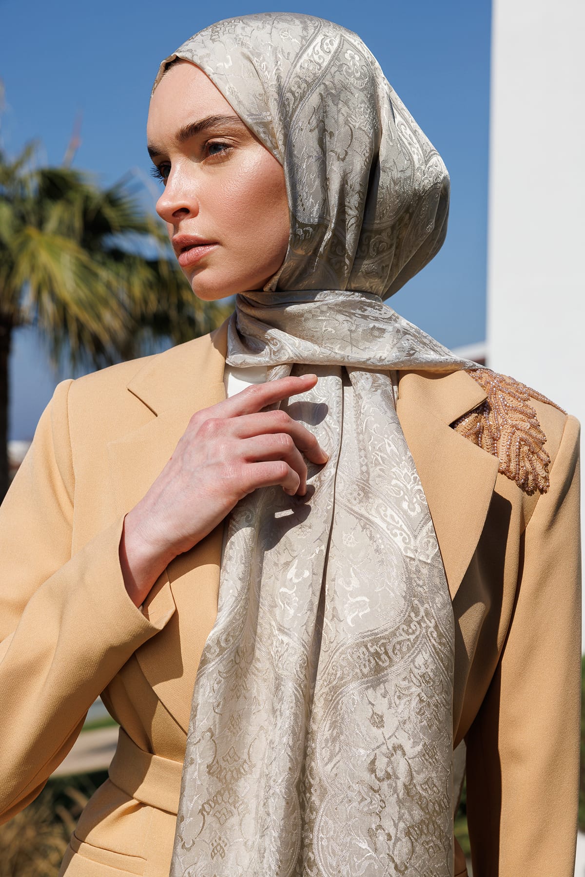 Toptan Soler Desen Shine Line Şal - Vizon-Çağla