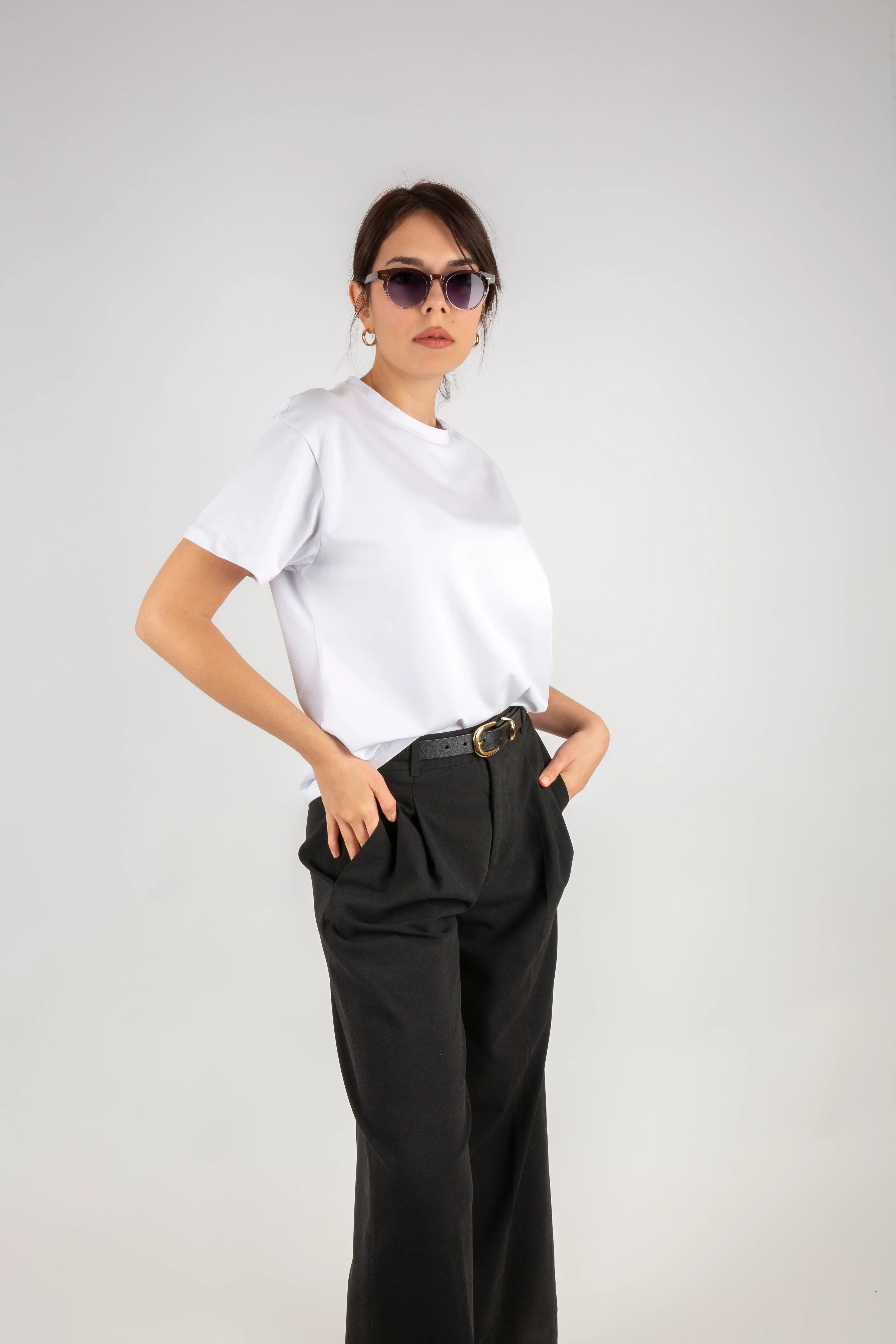 Bisiklet Yaka Loose Fit Kadın Tshirt  - Beyaz