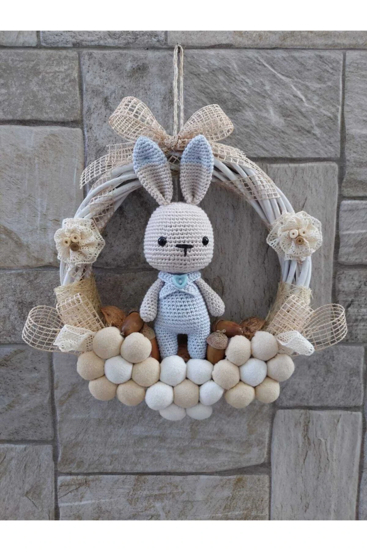 Erkek Bebek Mavili Amigurumi Örgülü Kapı Süsü