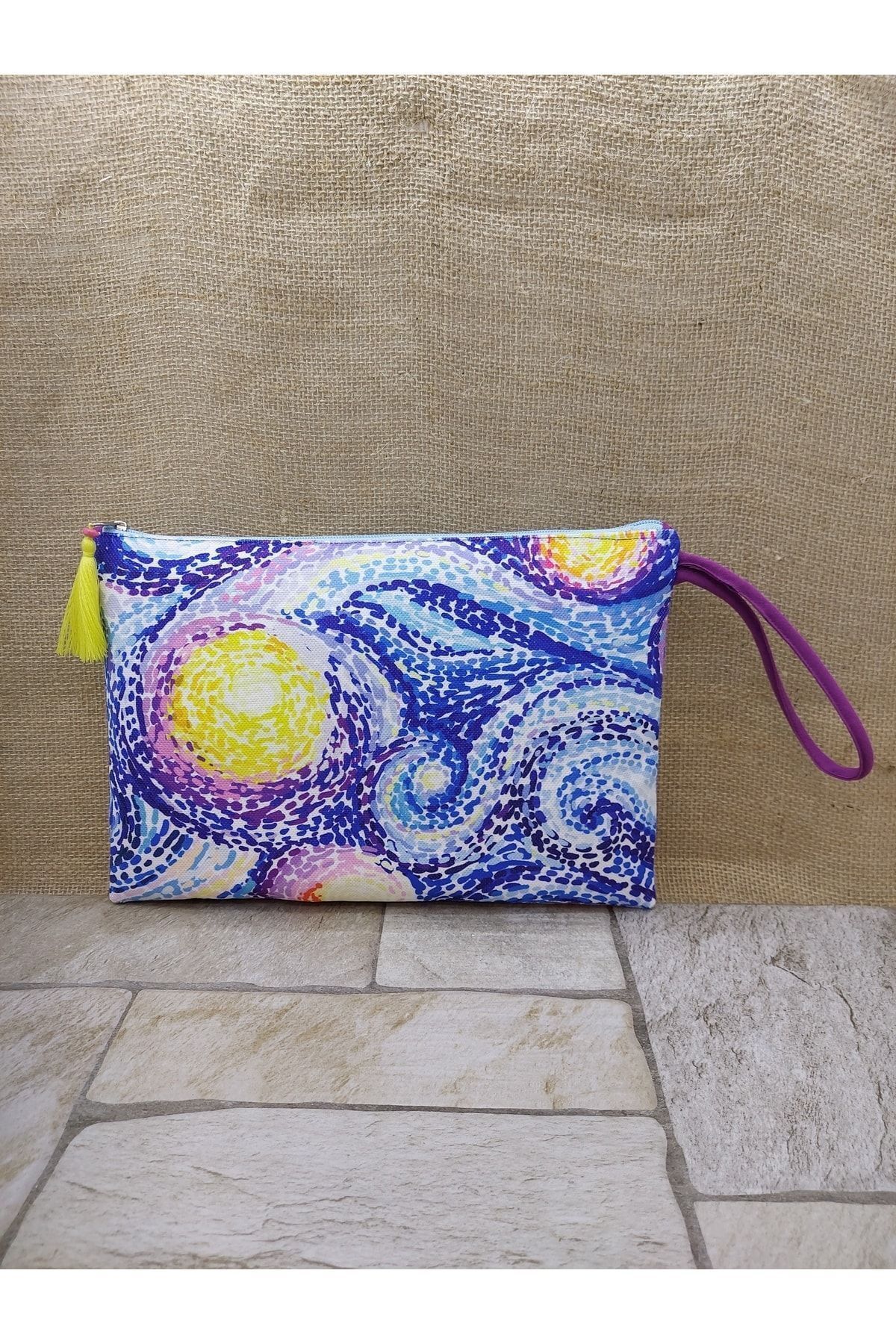Mavi Güneş Desenli Portföy Çanta