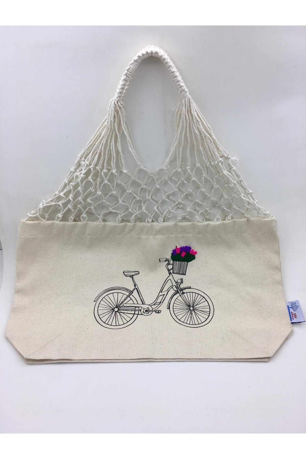 Nakışlı Bisiklet Baskılı Çevre Dostu File Çanta