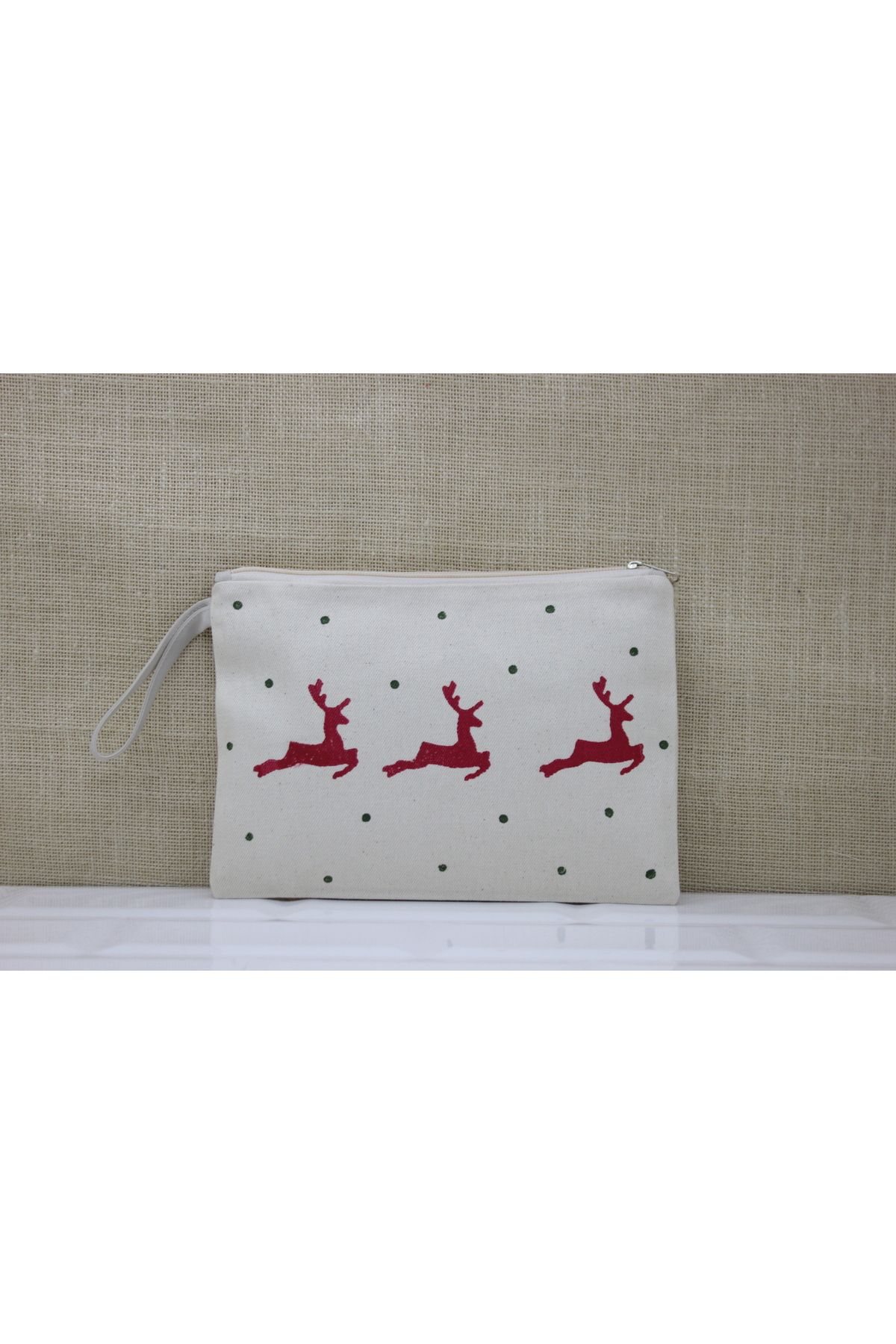Tahta Baskı Geyikli Desenli Clutch ,portföy Çanta,makyaj Çantası
