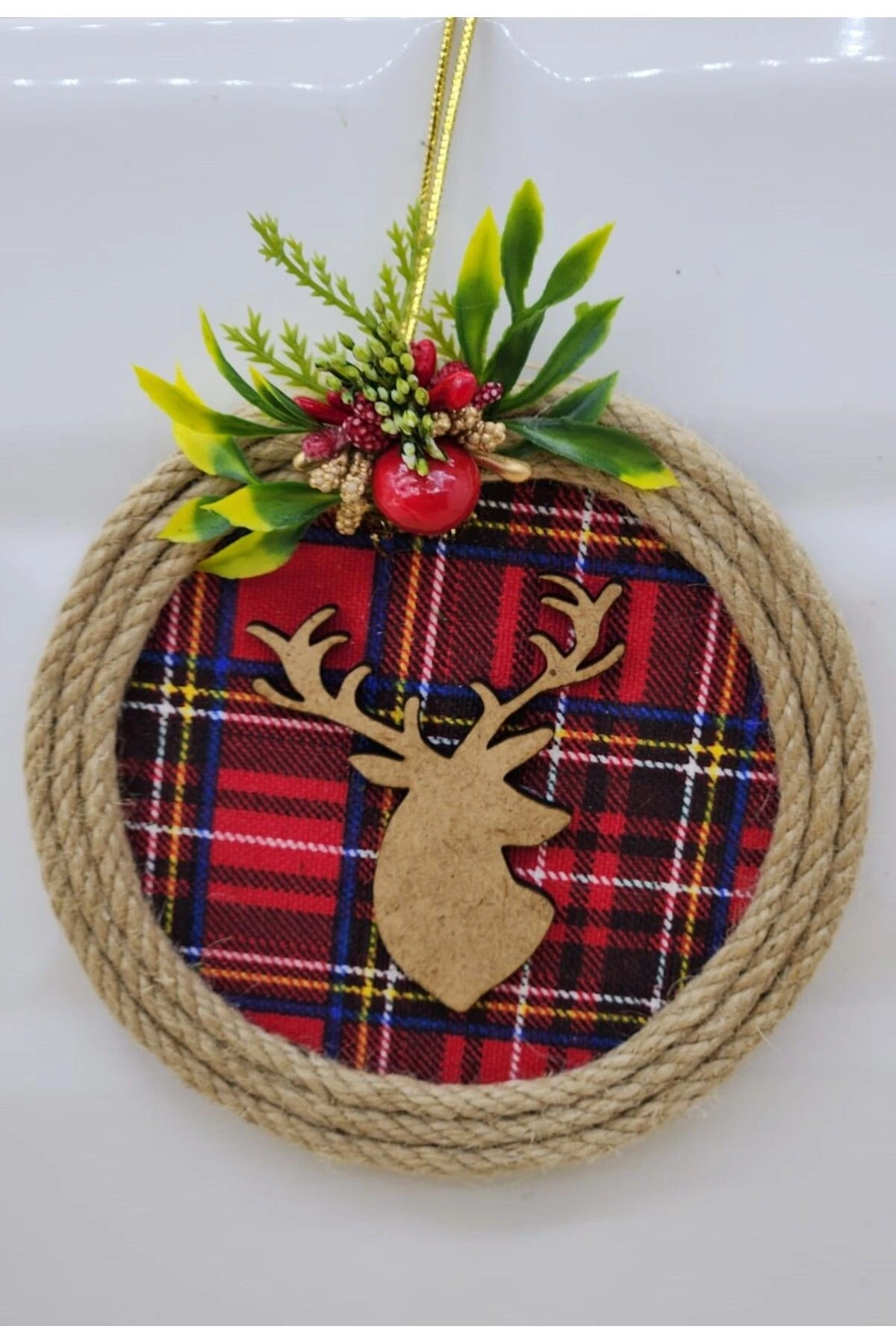 Ahşap Geyikli Yılbaşı Ağaç Süsü