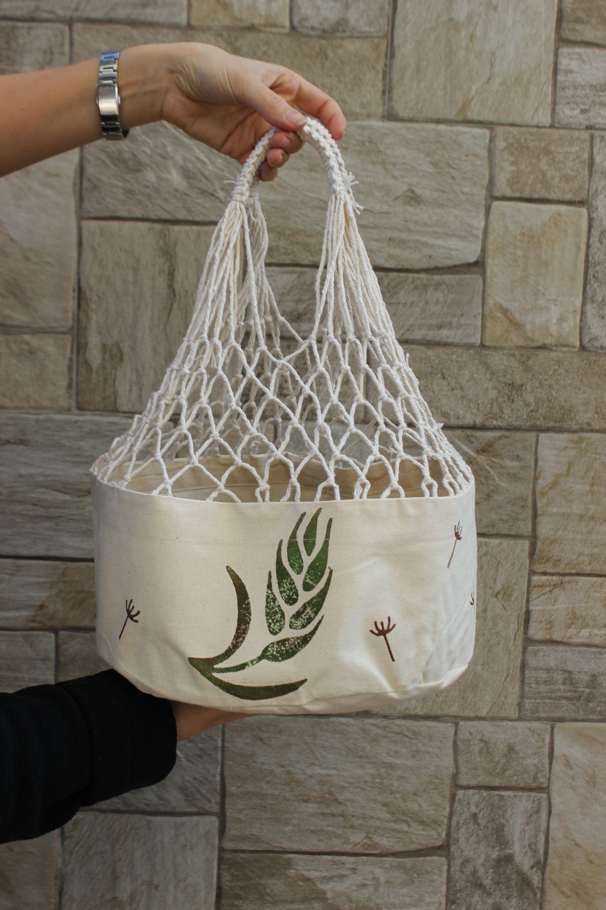 Çiçek Buğdayı Daire File Çanta