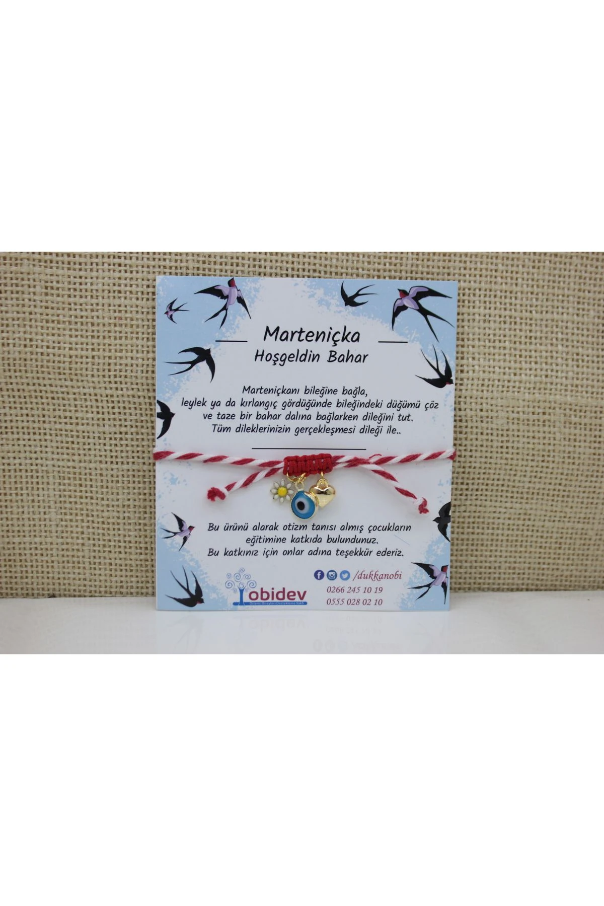 Kalp, Papatya ve Nazar Boncuğu Charm Marteniçka Bileklik