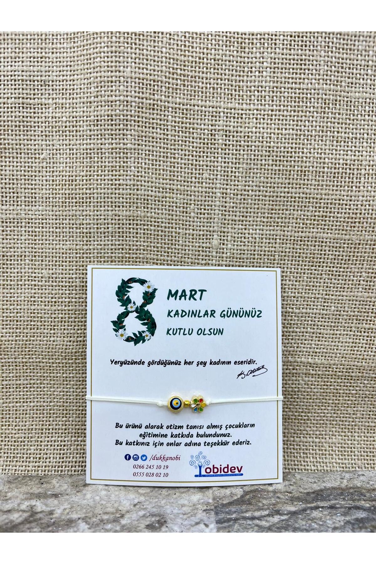 Renkli Papatya ve Mineli Nazar Boncuğu Bileklik 8 Mart