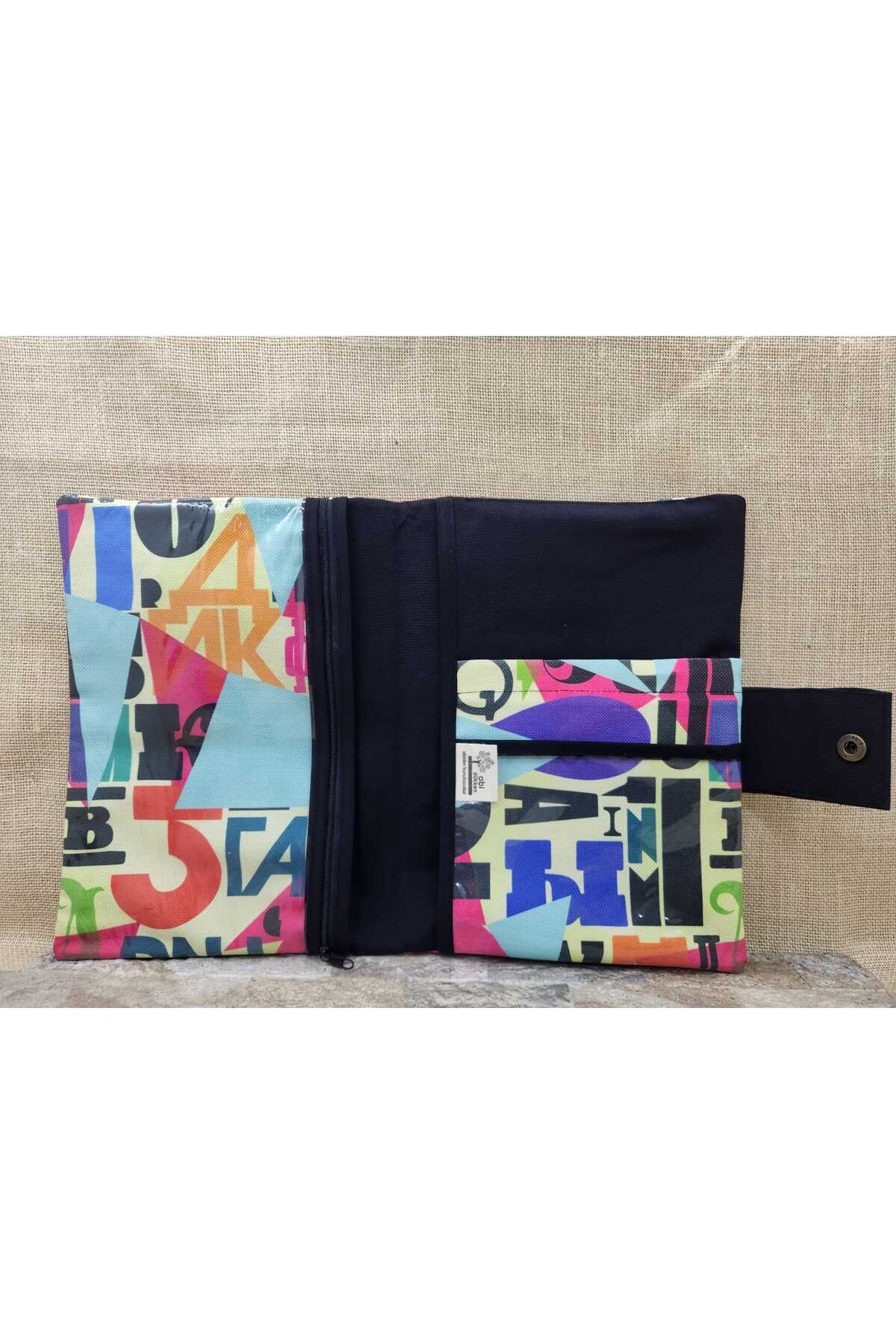 Kübik Harfler Desenli Organizer  & Tablet Kılıfı