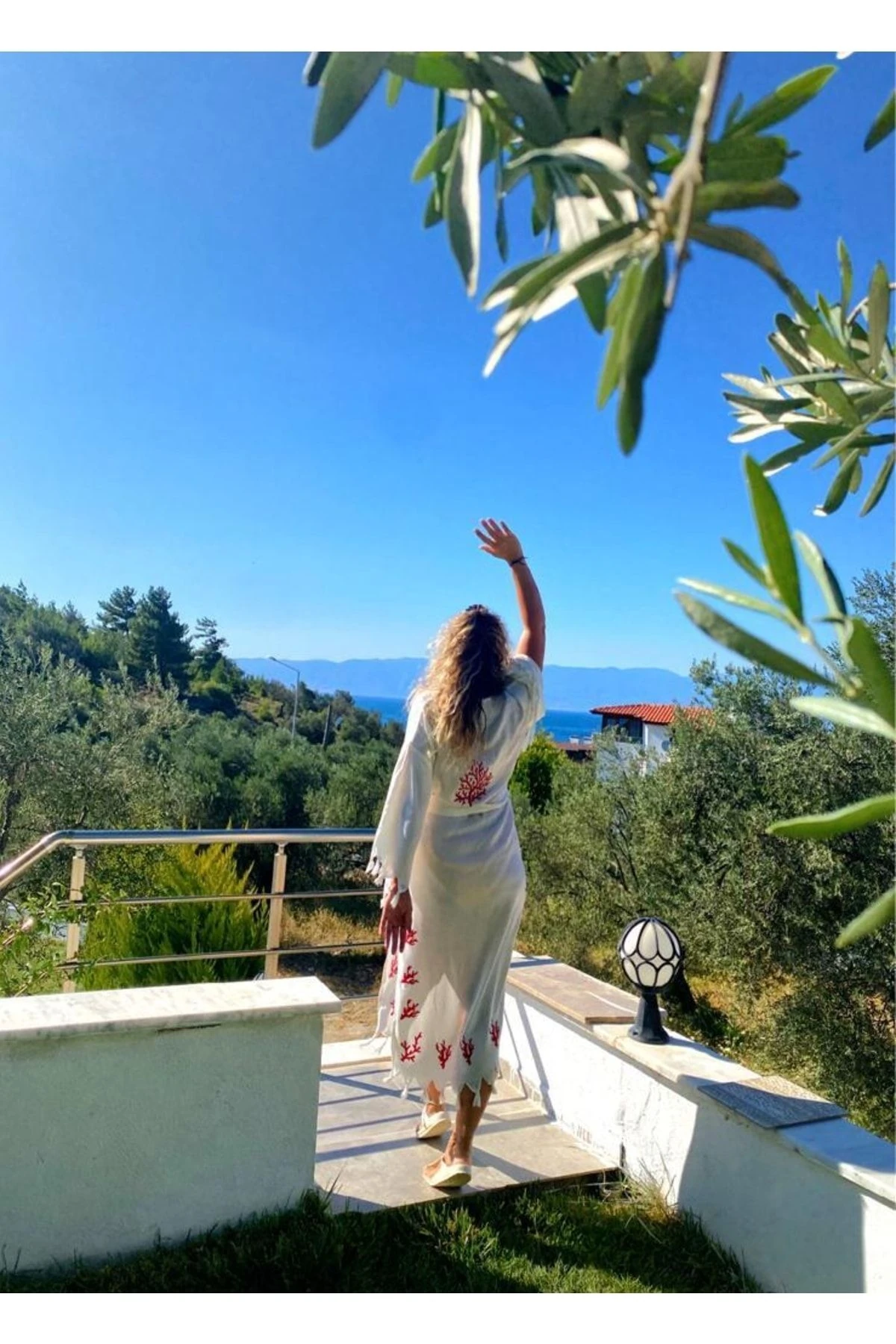 Kırmızı Mercan Baskılı Kimono&kaftan