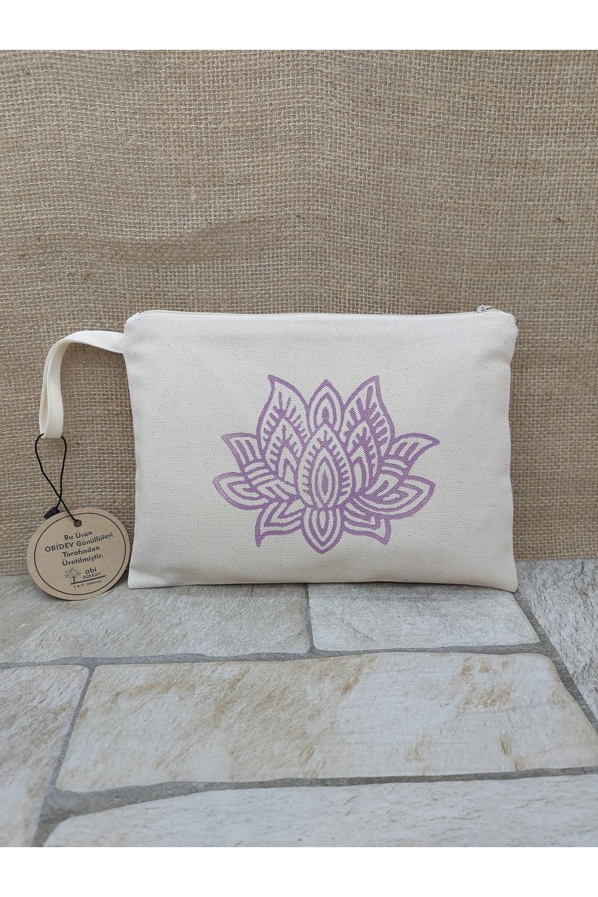 Tahta Baskı Tek Lotus Çiçeği Clutch ,portföy Çanta, Makyaj Çantası