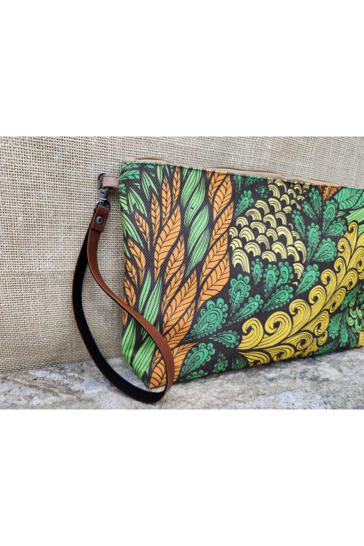 Yeşil Orman Çiçekleri Portföy Çanta