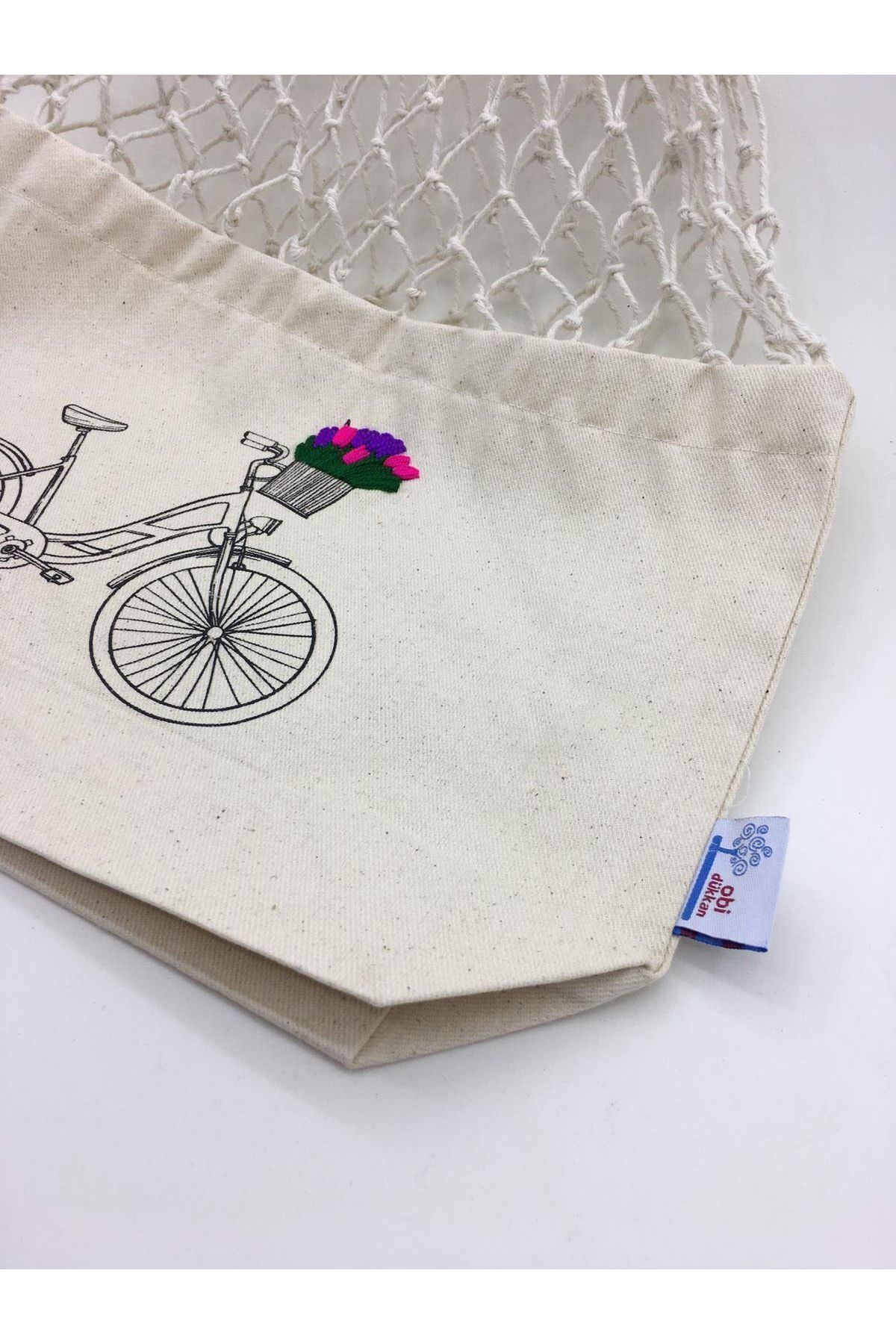 Nakışlı Bisiklet Baskılı Çevre Dostu File Çanta