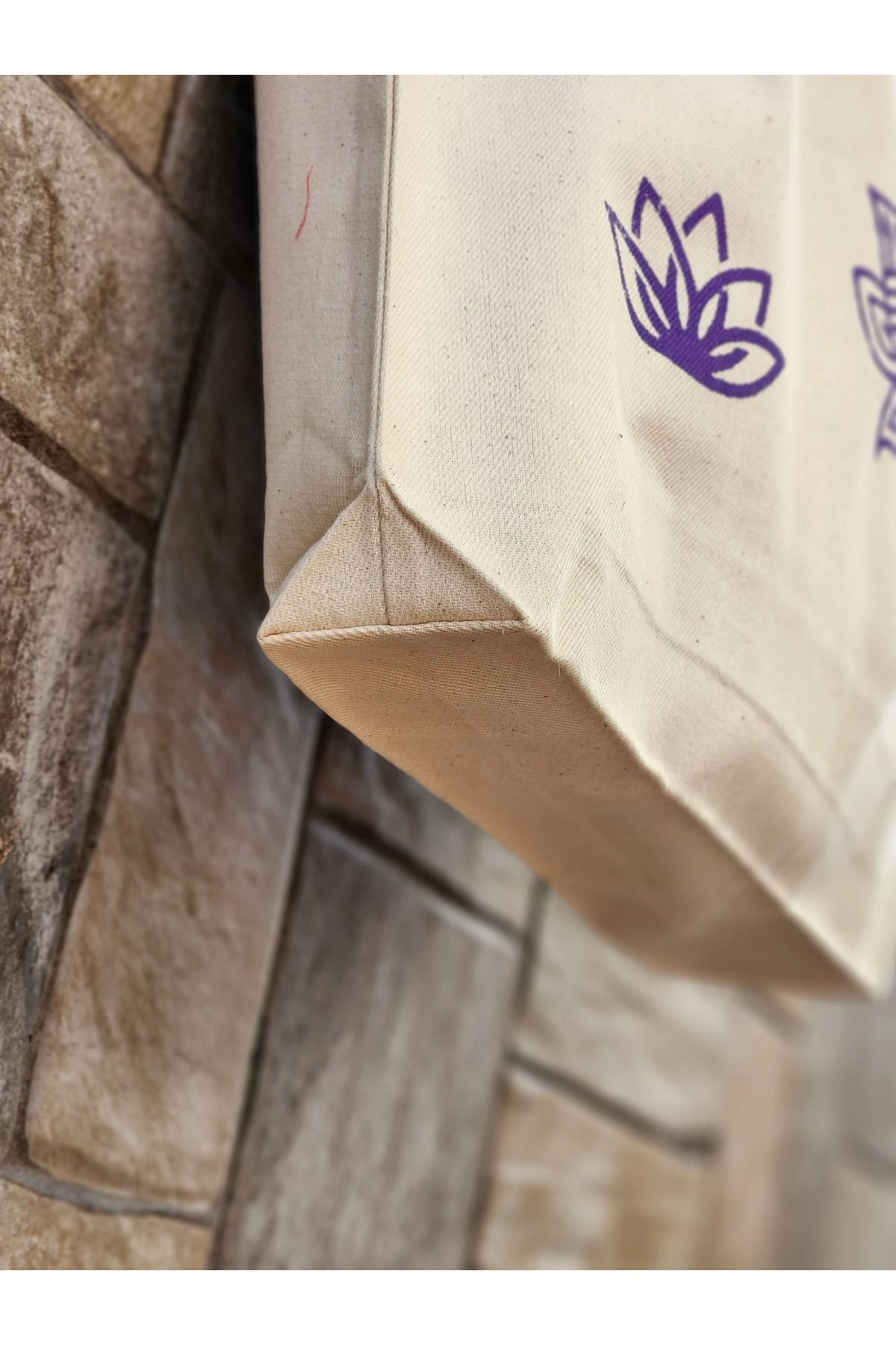 Tahta Baskı Lotus Desenli Uzun File Çanta