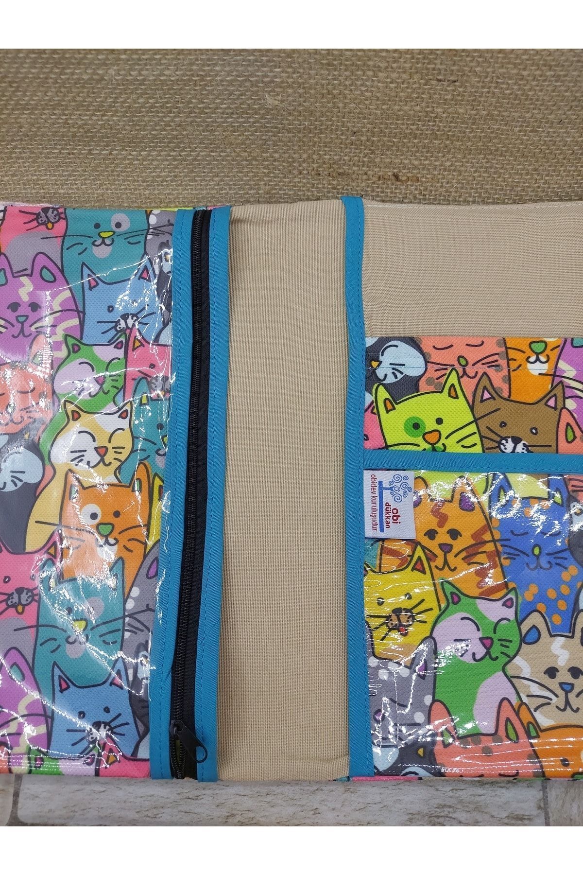 Rengarenk Mavili Kedili Organizer Çanta