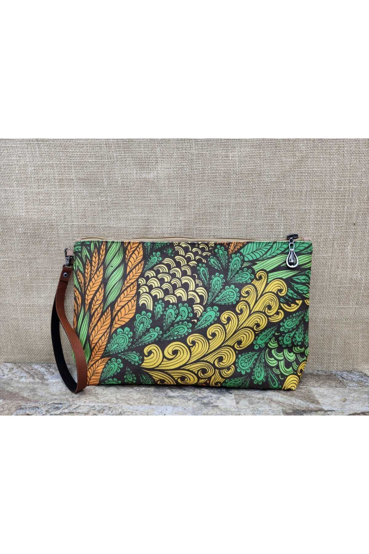 Yeşil Orman Çiçekleri Portföy Çanta