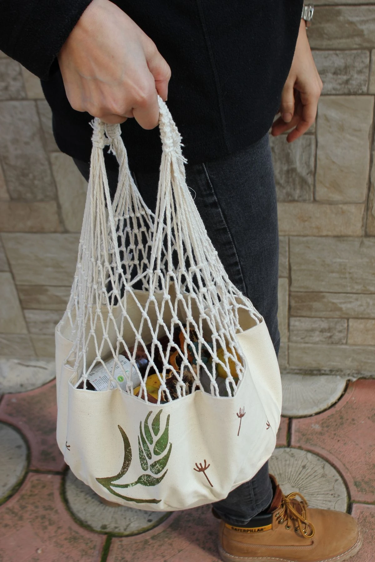 Çiçek Buğdayı Daire File Çanta