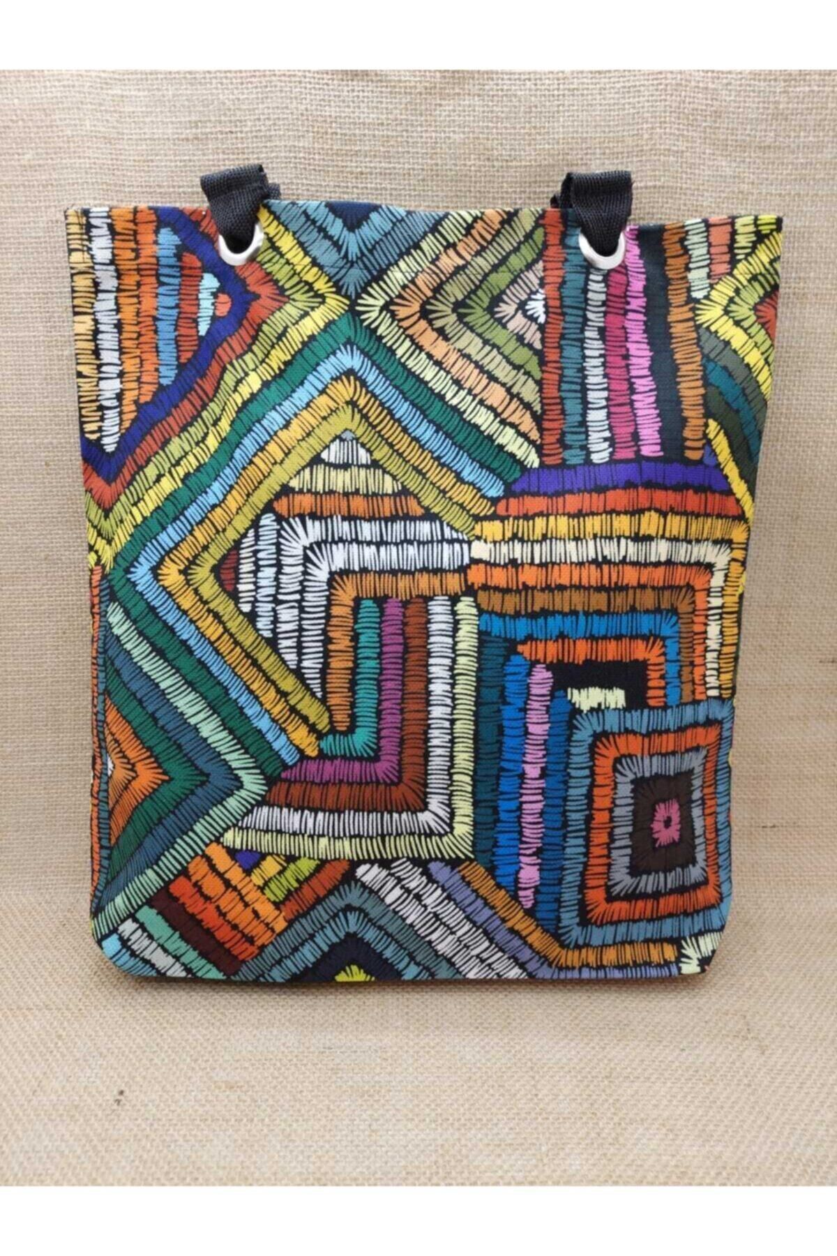 Renkli Çizgili Dijital Baskı Kol Çantası