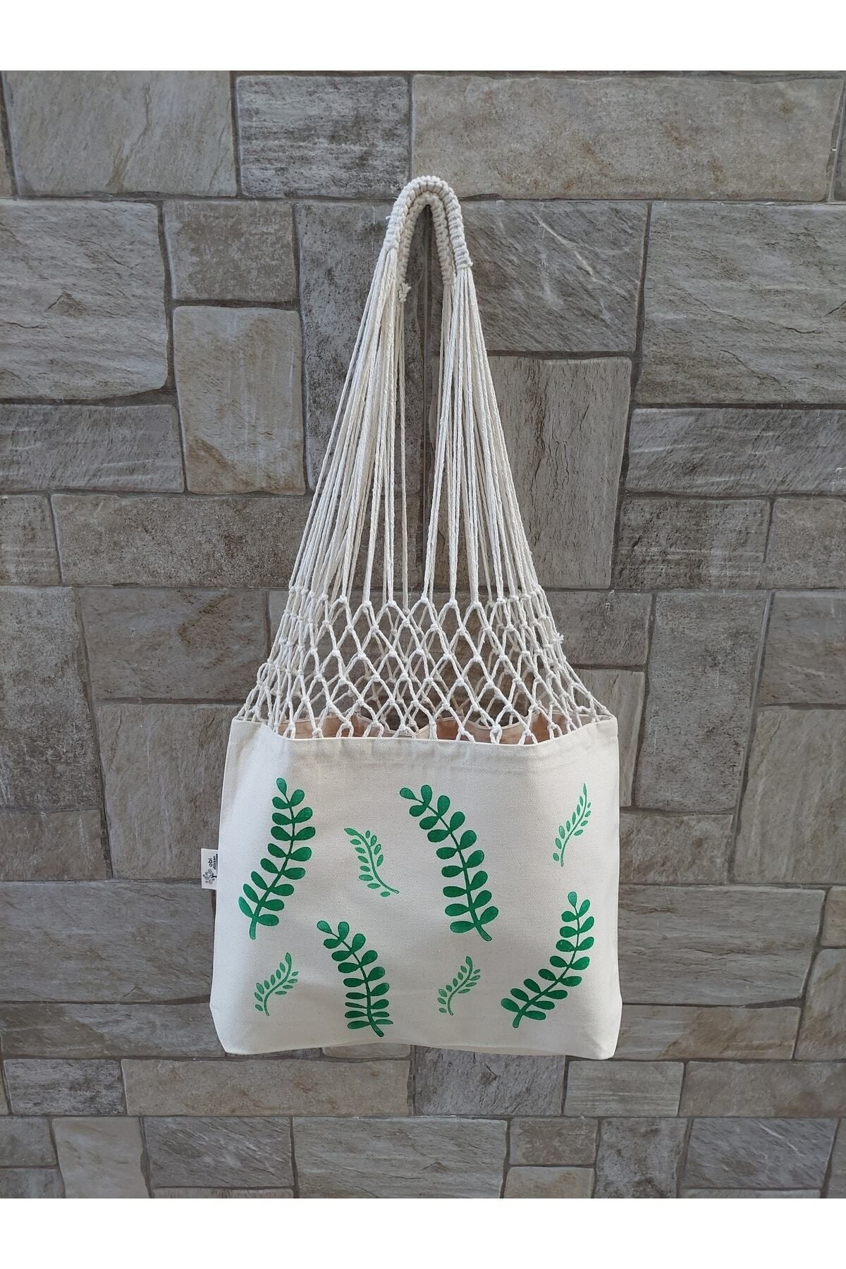 Yaprak Baskılı Uzun File Çanta