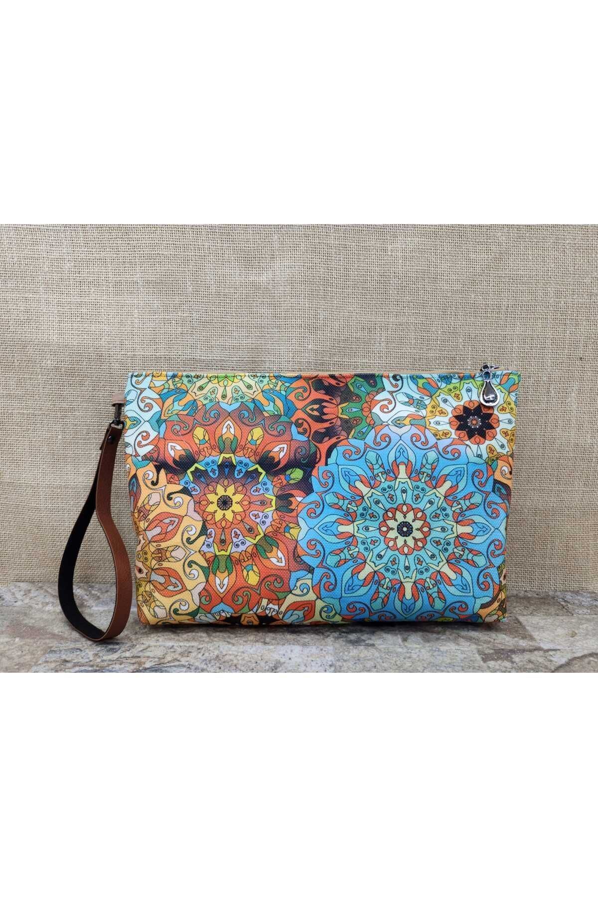 Karışık Renkli Mandala Portföy Çanta