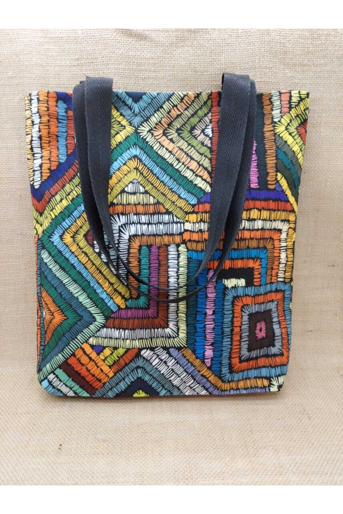 Renkli Çizgili Dijital Baskı Kol Çantası