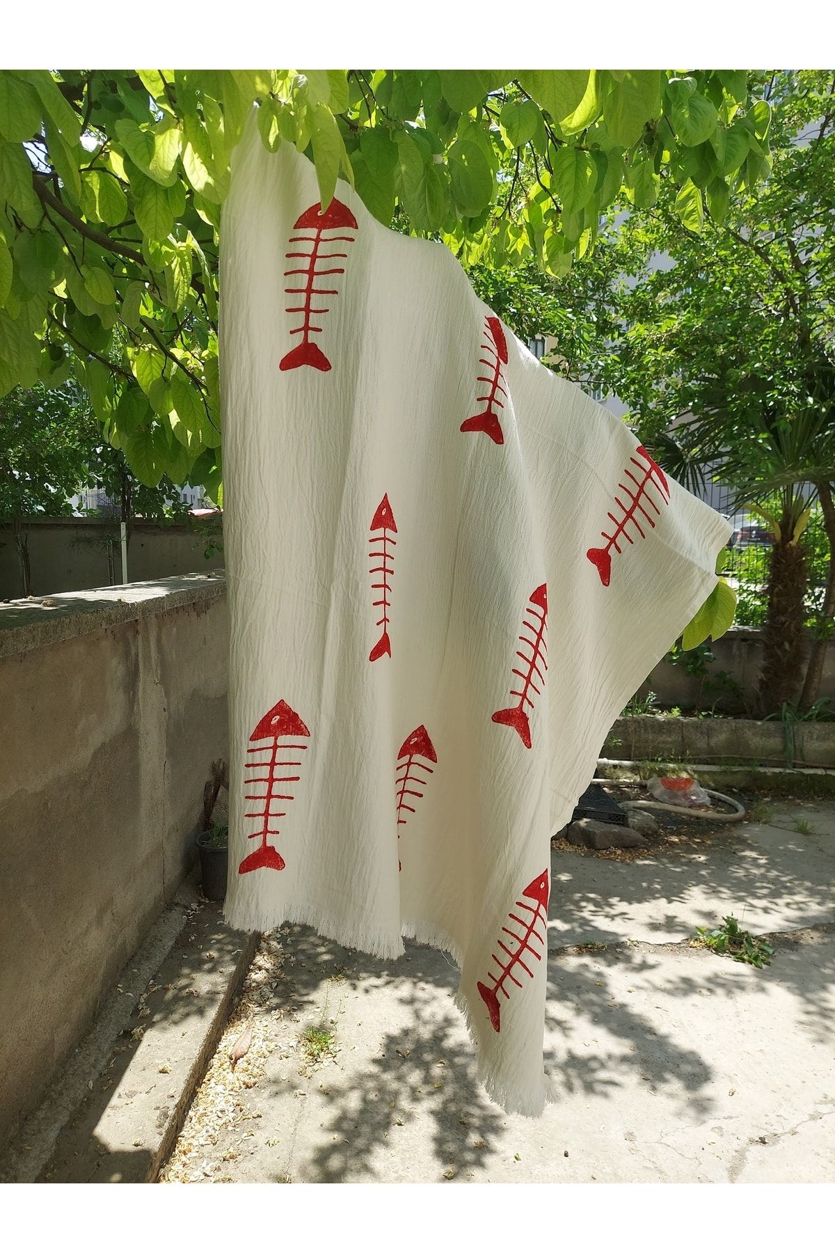 Tahta Baskı Balıklı Peştemal