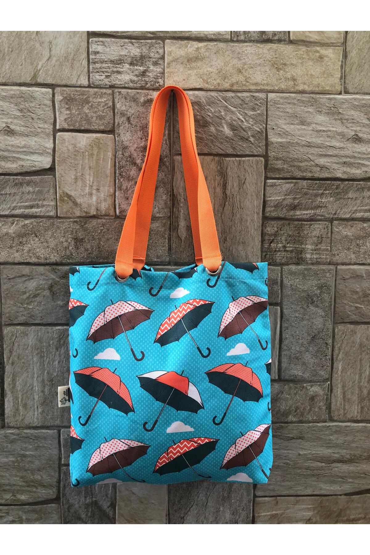 Uçan Şemsiyeler Desenli Dijital Baskı Kol Çantası-küçük Cüzdanlı