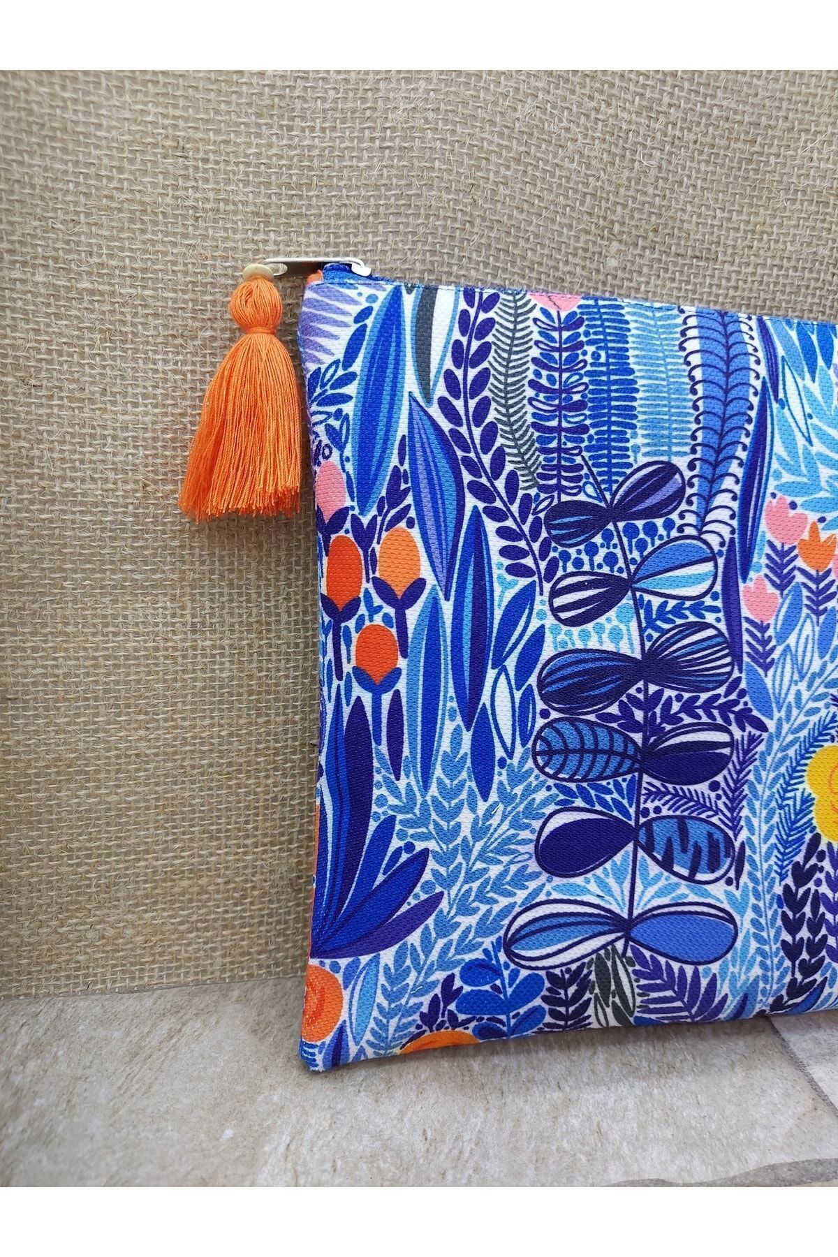 Saks Mavi Çiçekler Portföy Çanta