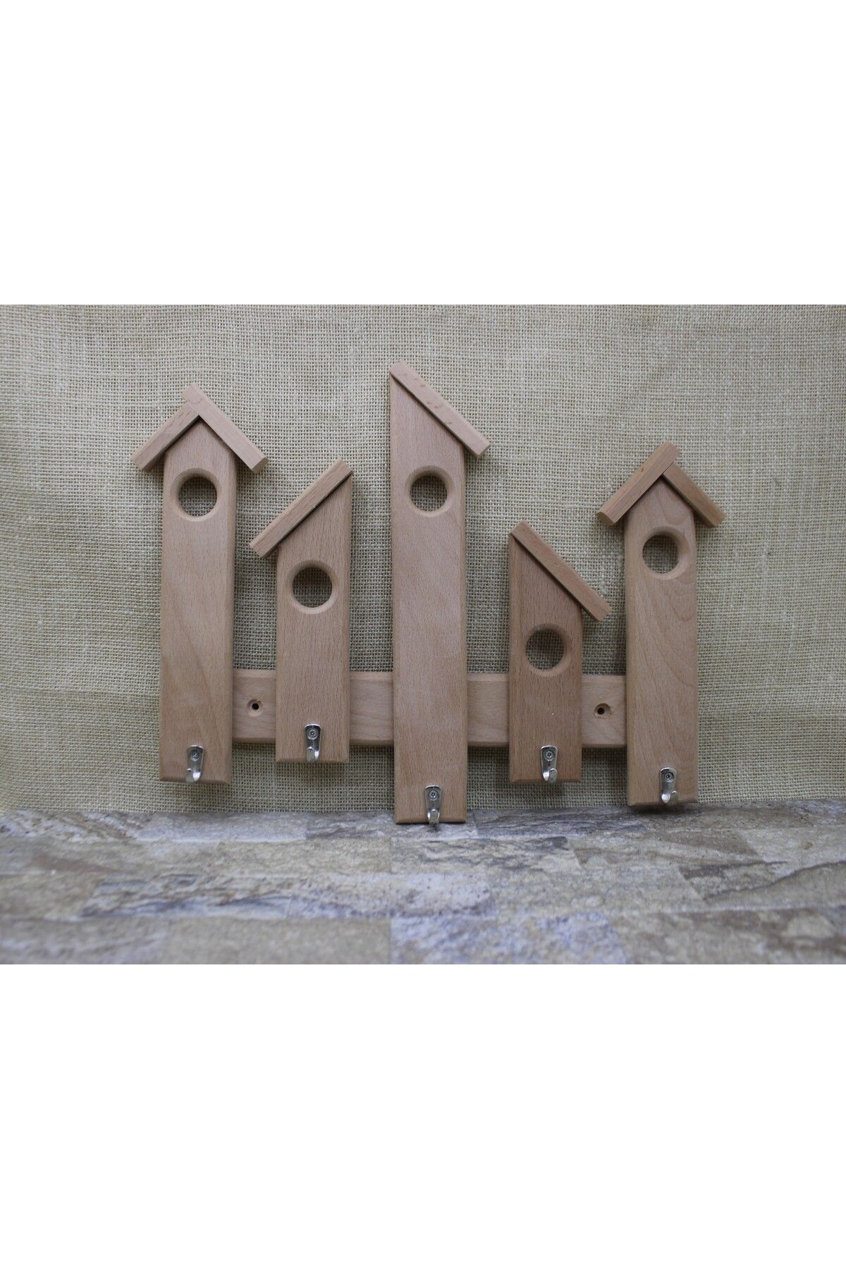 Ahşap Evler Anahtar Askısı Tek Renk