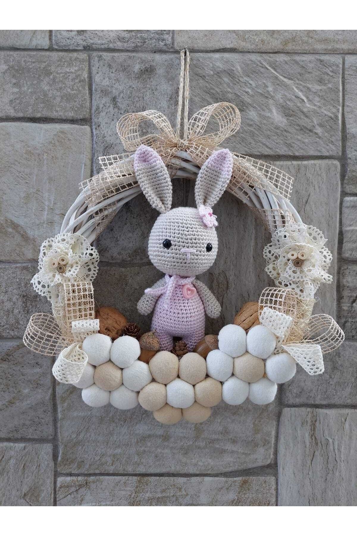 Kız Bebek Pembe Amigurumi Örgülü Kapı Süsü