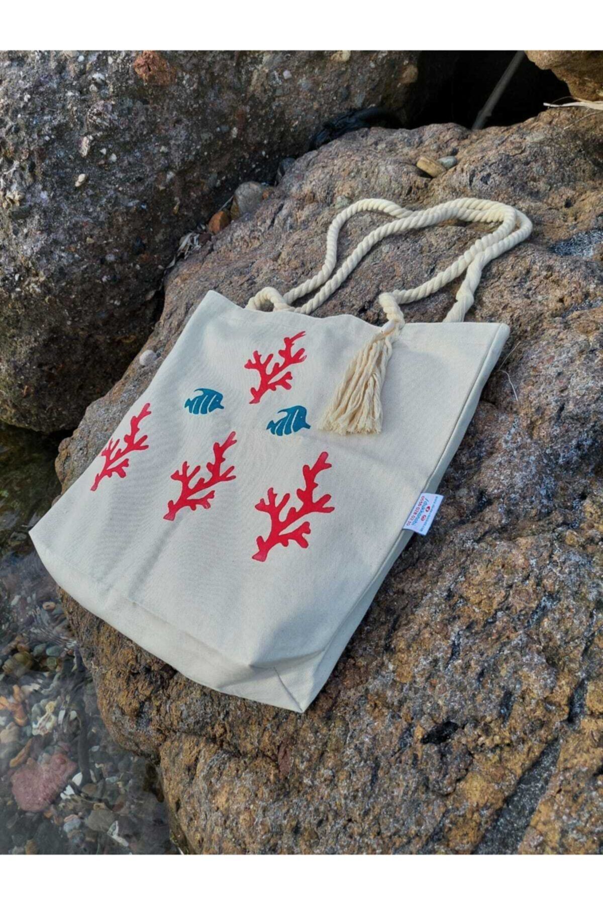 Mercan Ve Balık Baskılı Çanta