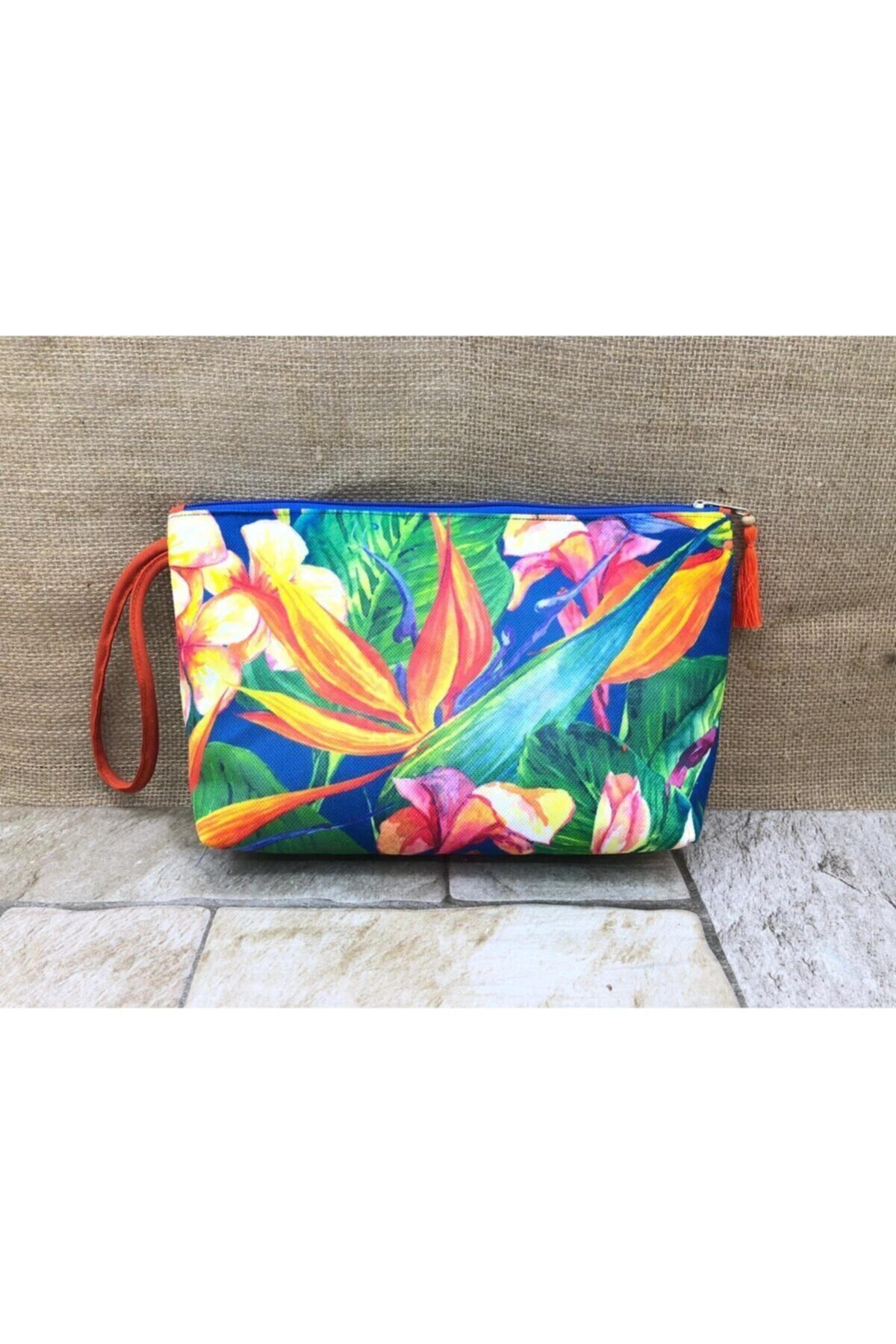 Turuncu Renk Çiçekli Portföy Çanta