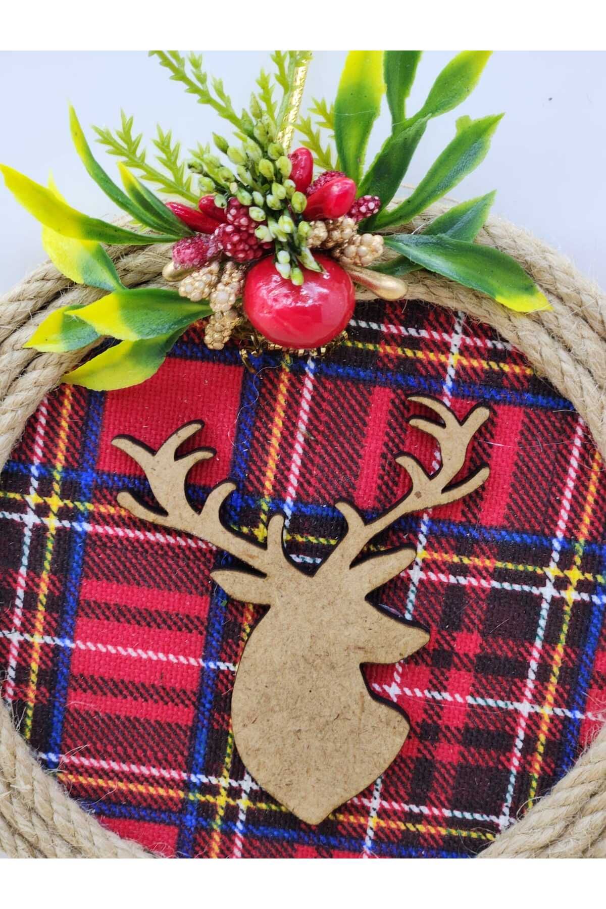 Ahşap Geyikli Yılbaşı Ağaç Süsü